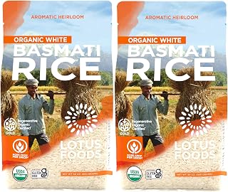 Lotus Foods Regenerative Organic White Basmati Rice - 30 Oz Bag (Pack of 2) | Gluten Free Long Grain White Rice, Vegan, Non GMO, Use for Curries, Stir Fries, Salad, and More