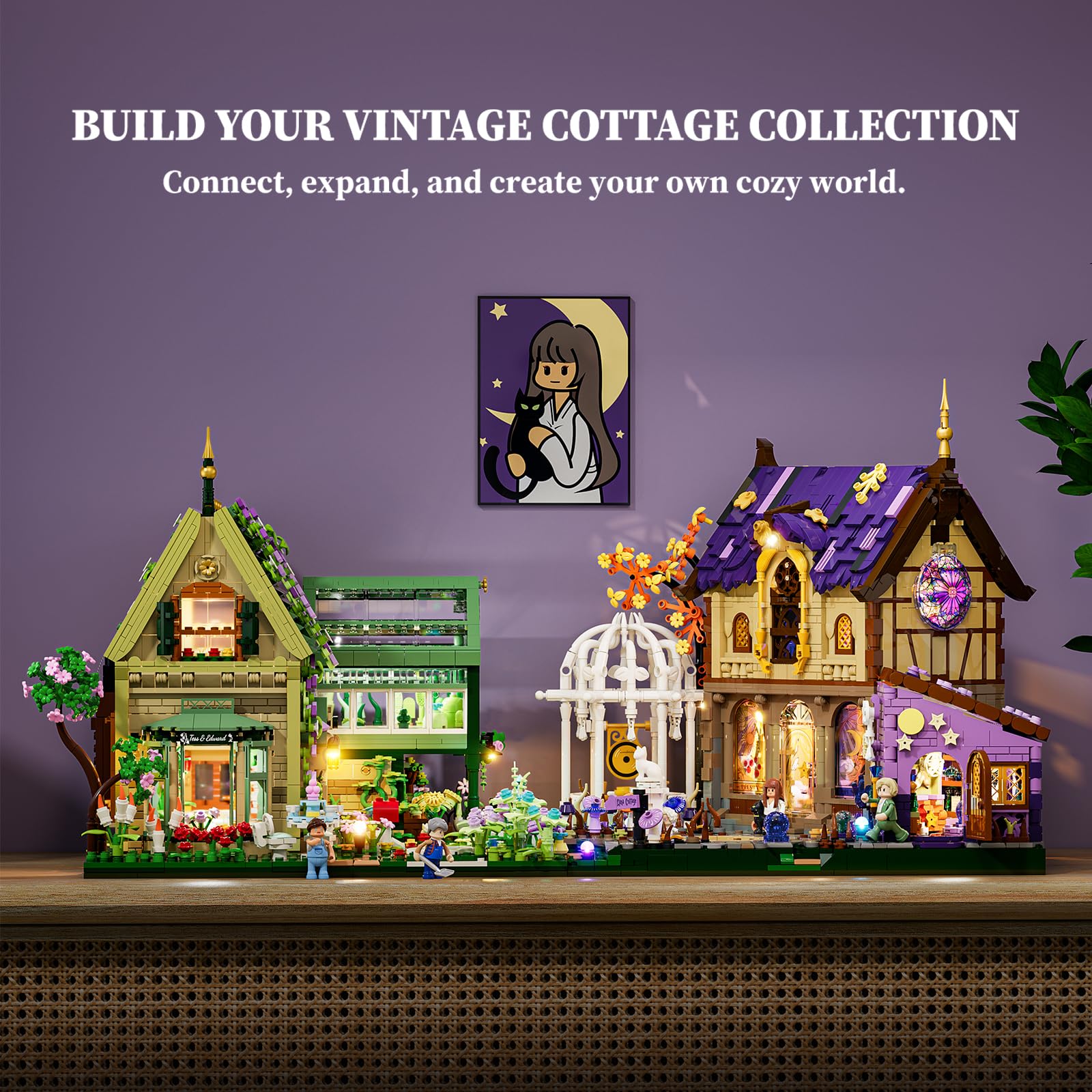 Lumibricks Seria Retro House: Luna Cottage - Zestaw do budowania muzyki z modułami dźwiękowymi uzdrawiającymi, spersonalizowana zamienna audio, obrotowa platforma astrologiczna