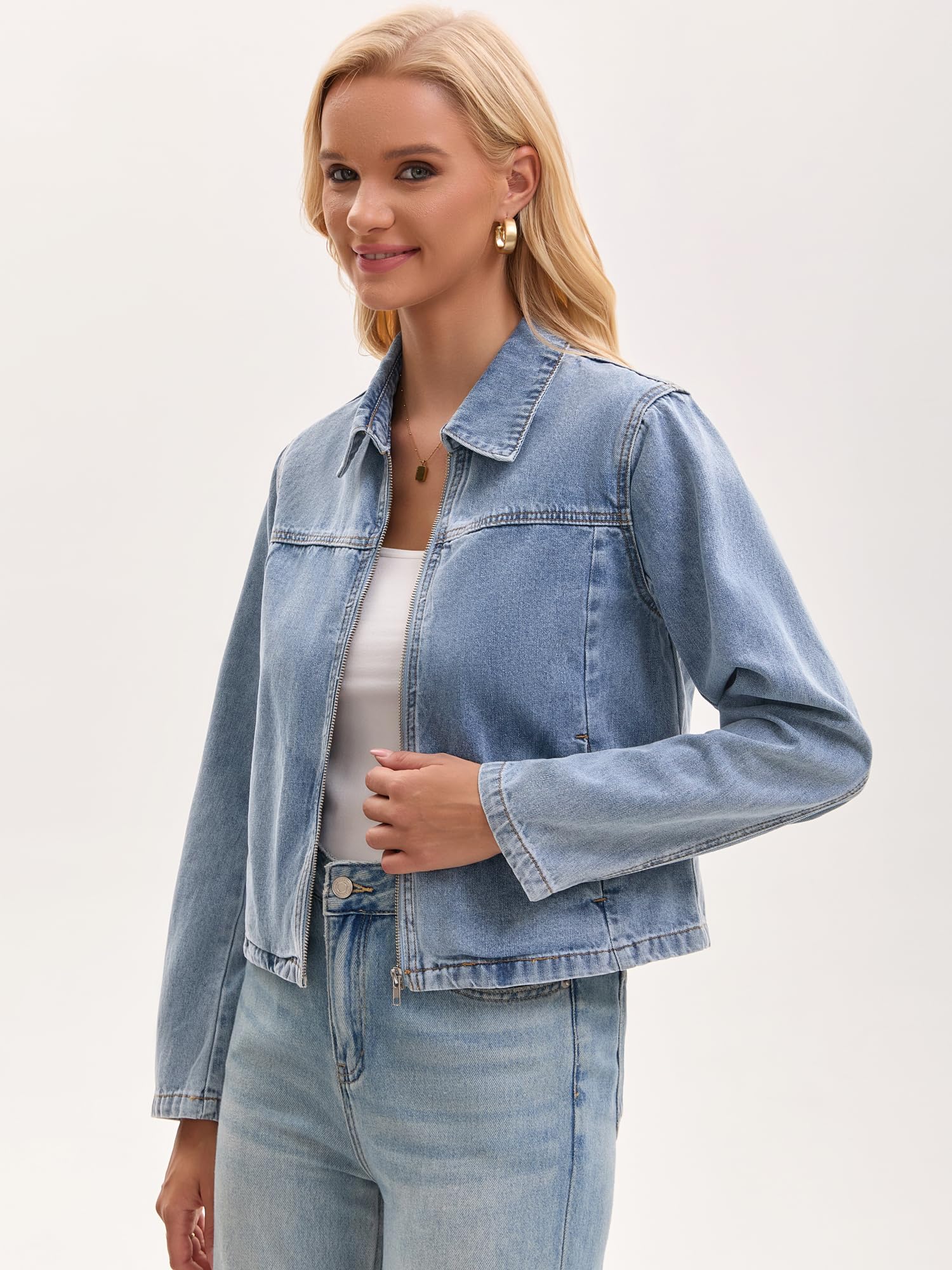 Mujer Chaqueta Vaquera con Cremallera