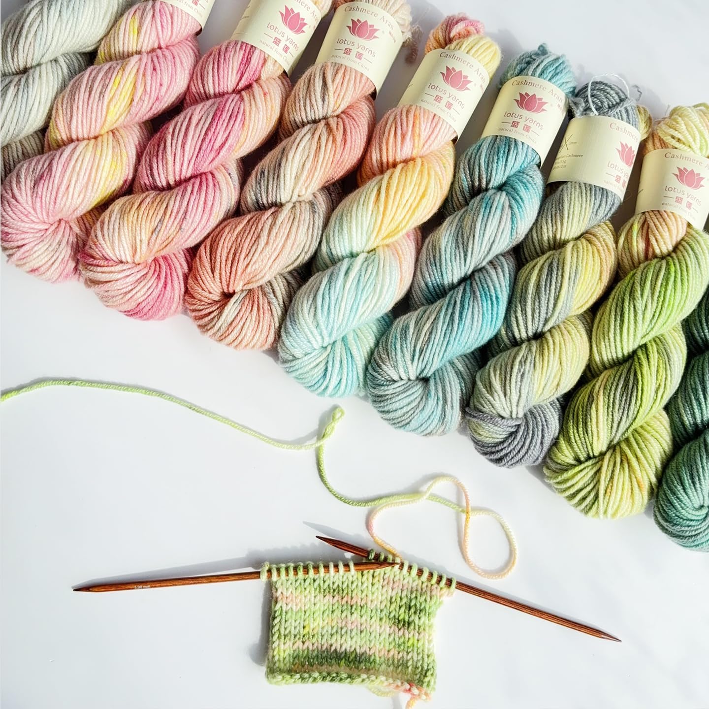 Lotus Handpainted 100% Cashmere Worsted Knitting Yarn, Soft Fluffy Crochet Yarns, Great for Baby Garments, Scarves, Hats and Craft Projects (#N07)
