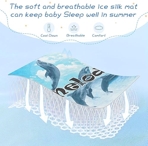 Miniatura 7 de Custom Dolphins Sea Sky Crib Mattress Protector Pad for Boys Girls Baby Ice Silk Mat Bed Crib Mattress Protector Cooling Mattress Topper, 52" x 28"