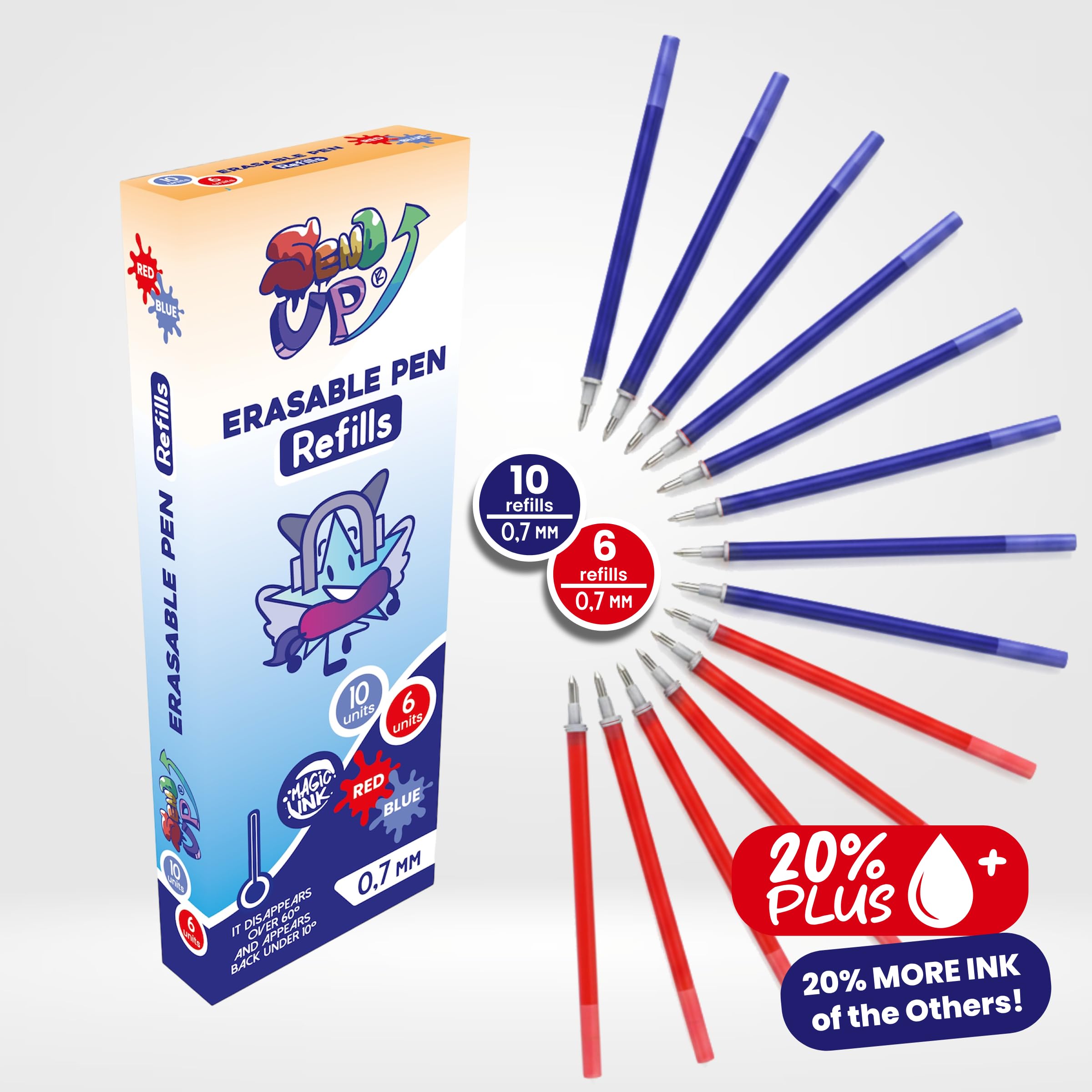 16 Ricariche XXL Penna Gel Cancellabile BLU e ROSSE, Punta 0,7mm, Compatibile 100% Legami, +20% Inchiostro (2cm in più), Scatola Cartone, Scrittura Scuola, Segni Tessuto e Pelle, Regalo - 5