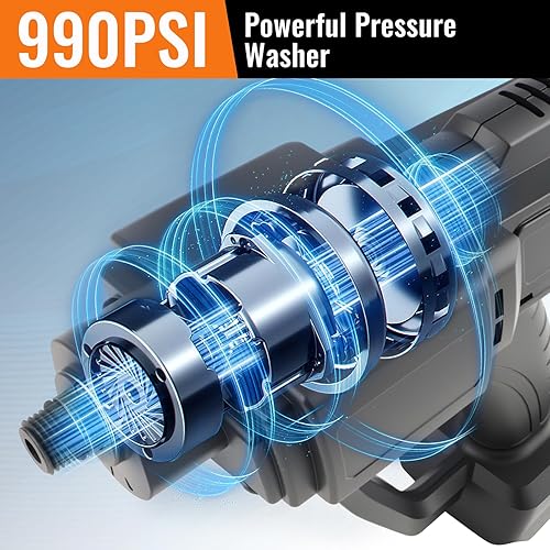 Miniatura 3 de Cordless Pressure Washer,990PSI Portable Power Washer with 6-in-1 Nozzle,16.4FT Hose,Handheld Pressure Water Spray Gun,Battery Powered Car Cleaner