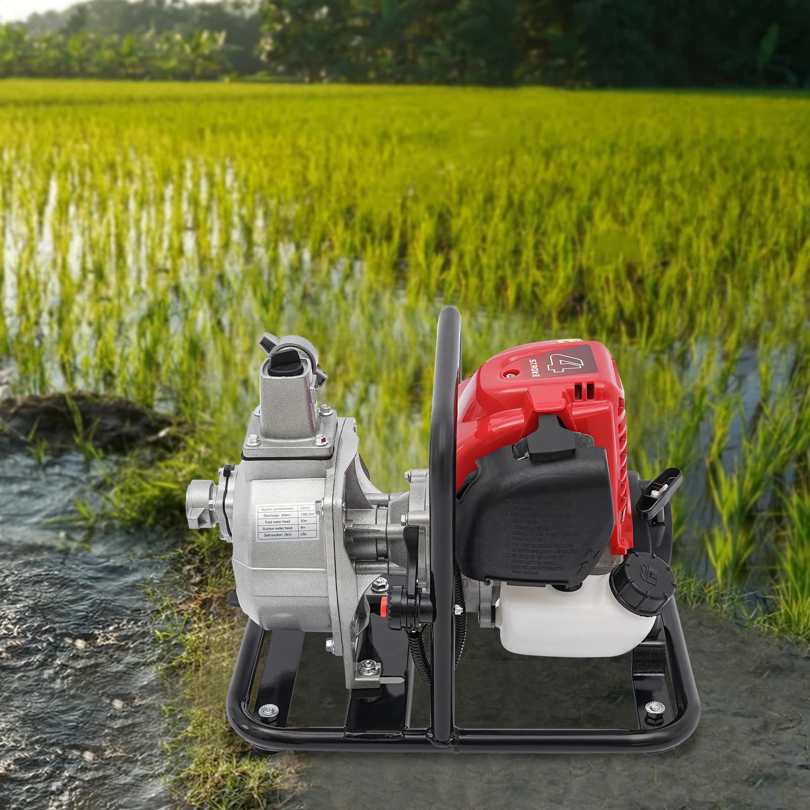 Pompa dell'acqua a benzina 38cc 1,2KW 30m 8500rpm motore 4 tempi base metallo maniglia