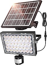 MEIKEE Outdoor Solar Motion Sensor Light, 6500K Cool White, Solar Powered Led Floodlight 5000mAh IP66 Waterproof 2 Modes Solar LED Security Lighting with 5 m Cable