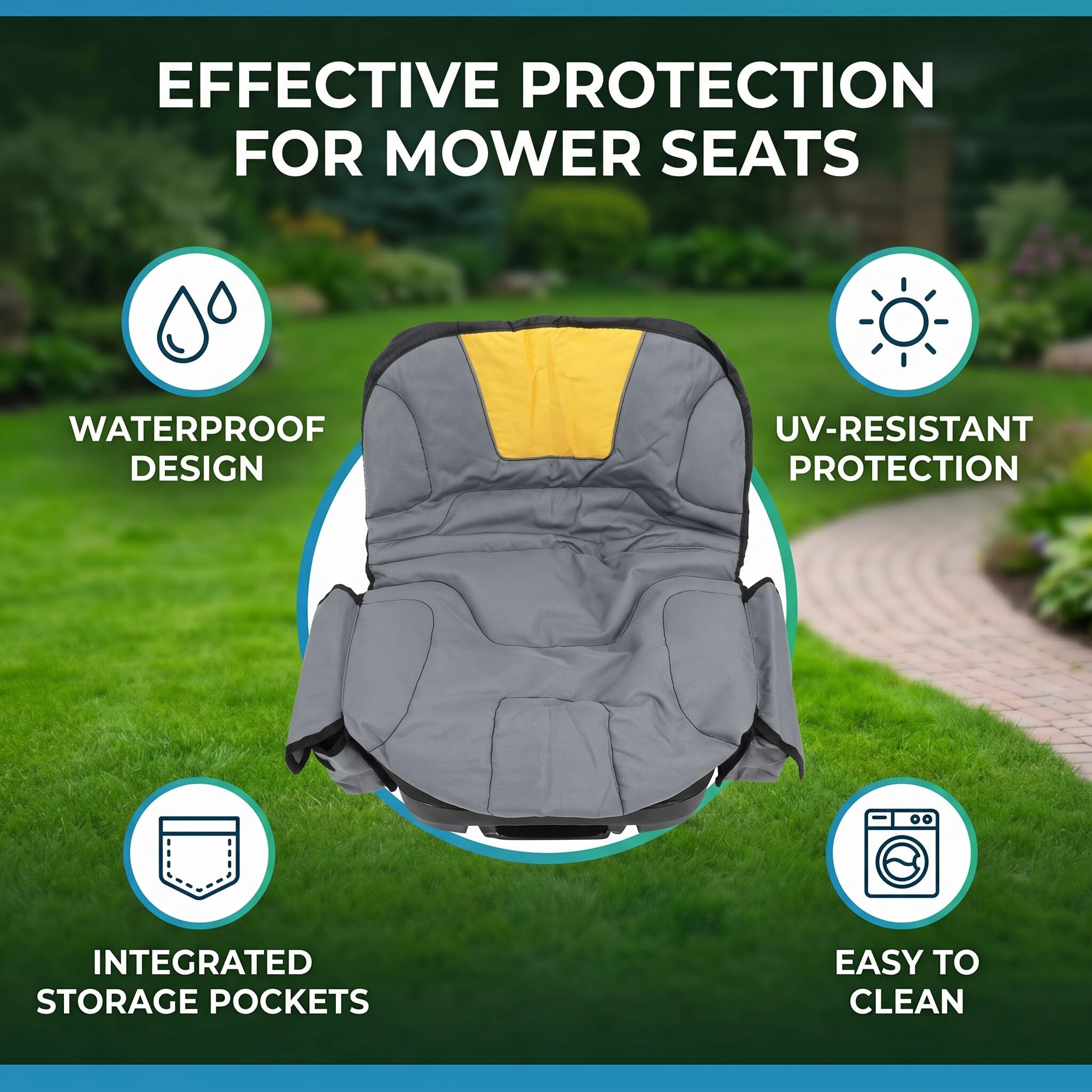 Housse Siège Tondeuse Imperméable Rembourrée, Poche Arrière