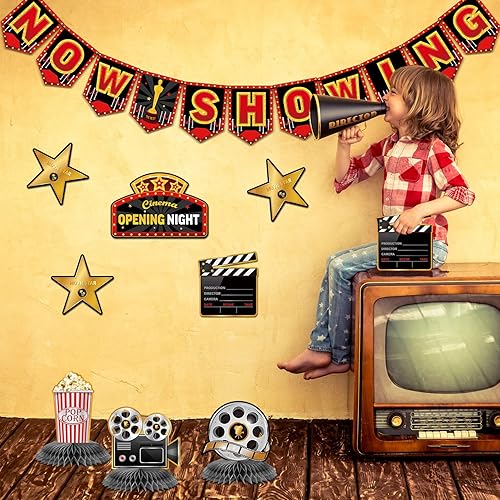 Miniatura 6 de Kit de decoración de fiesta nocturna de película de 36 piezas, ahora mostrando pancartas, centros de mesa, centros de mesa con recortes nocturnos de