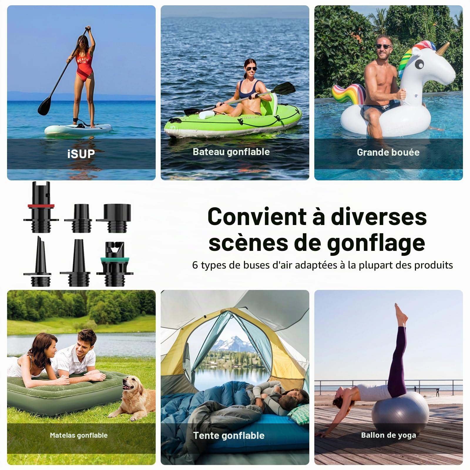 Pompe Électrique 20 PSI pour Sup - Pompe Intelligente Rechargeable avec Connecteur 12V, Gonflage/Dégonflage Auto-Arrêt - pour Paddle, Kayak, Tentes, Matelas Air, Jouets Piscine