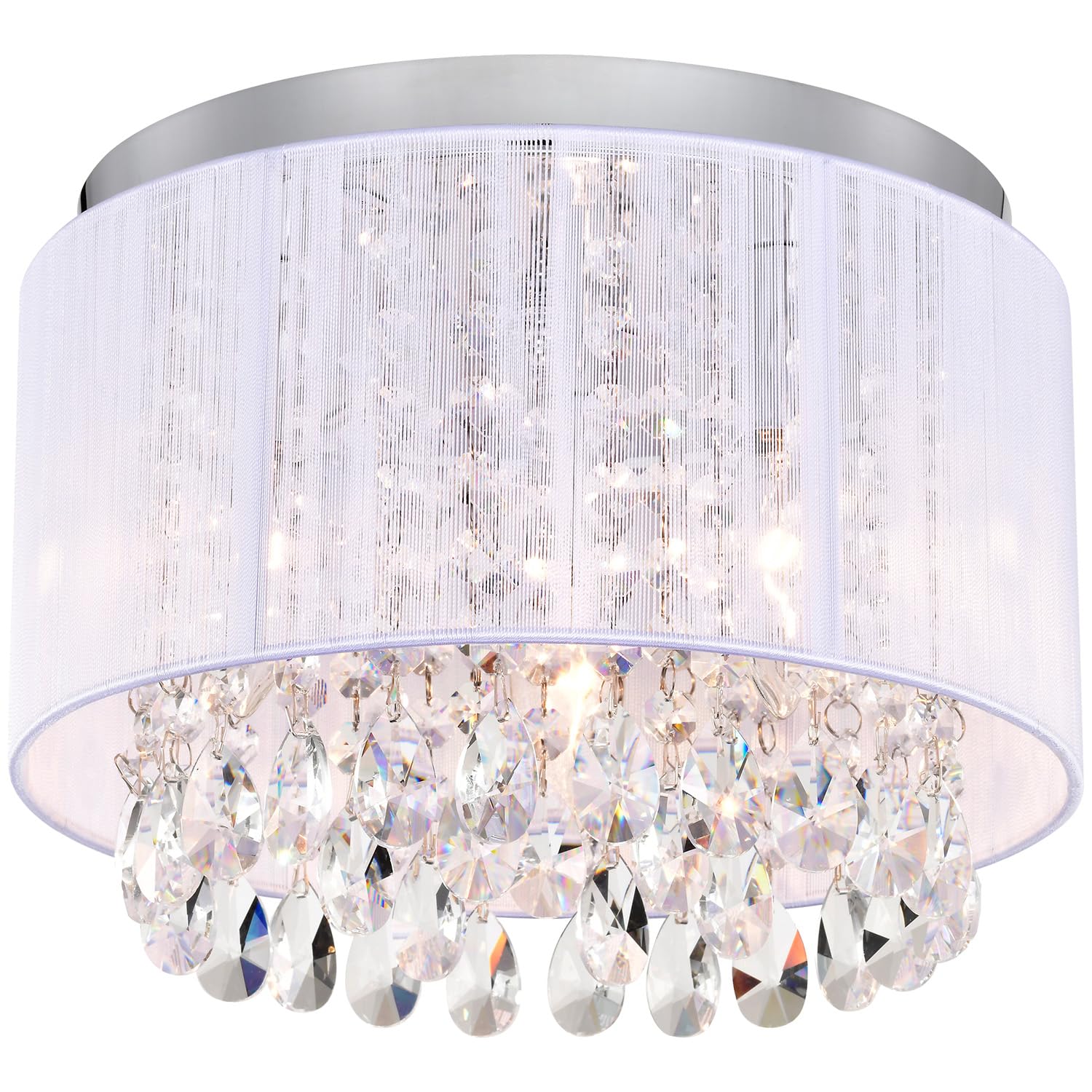 LaLuLa White Chandelier Mini Flush Mount Chandeliers Small Drum Lighting Crystal 3 Light Flush Mount Light Fixtures for Bedroom Chandelier