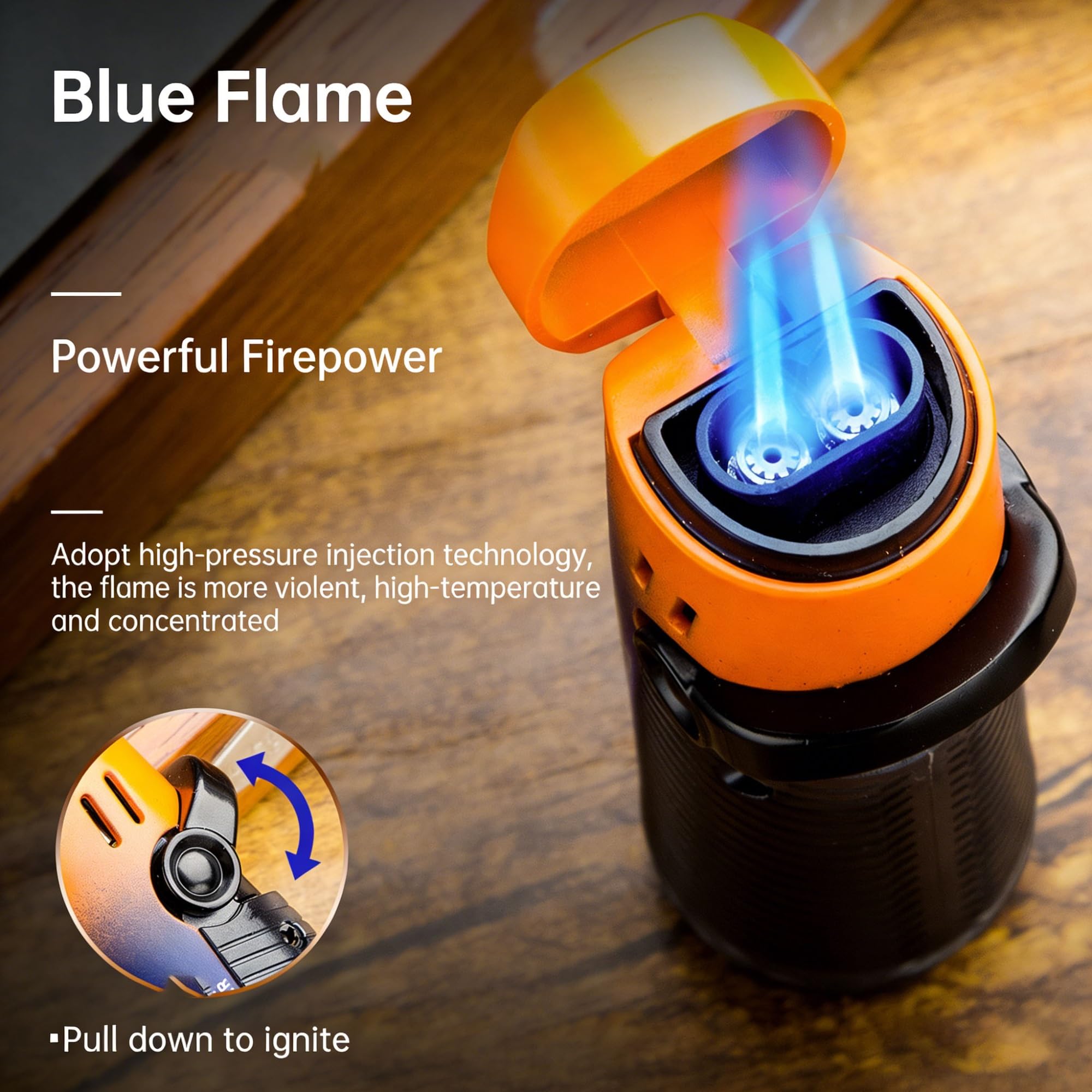3pack Cigar lighter Windproof Butane Refillable Gas Torch Lighter adjustable torch,Christmas,Valentine's Day,Father's Day,Birthday Gifts(Blue)