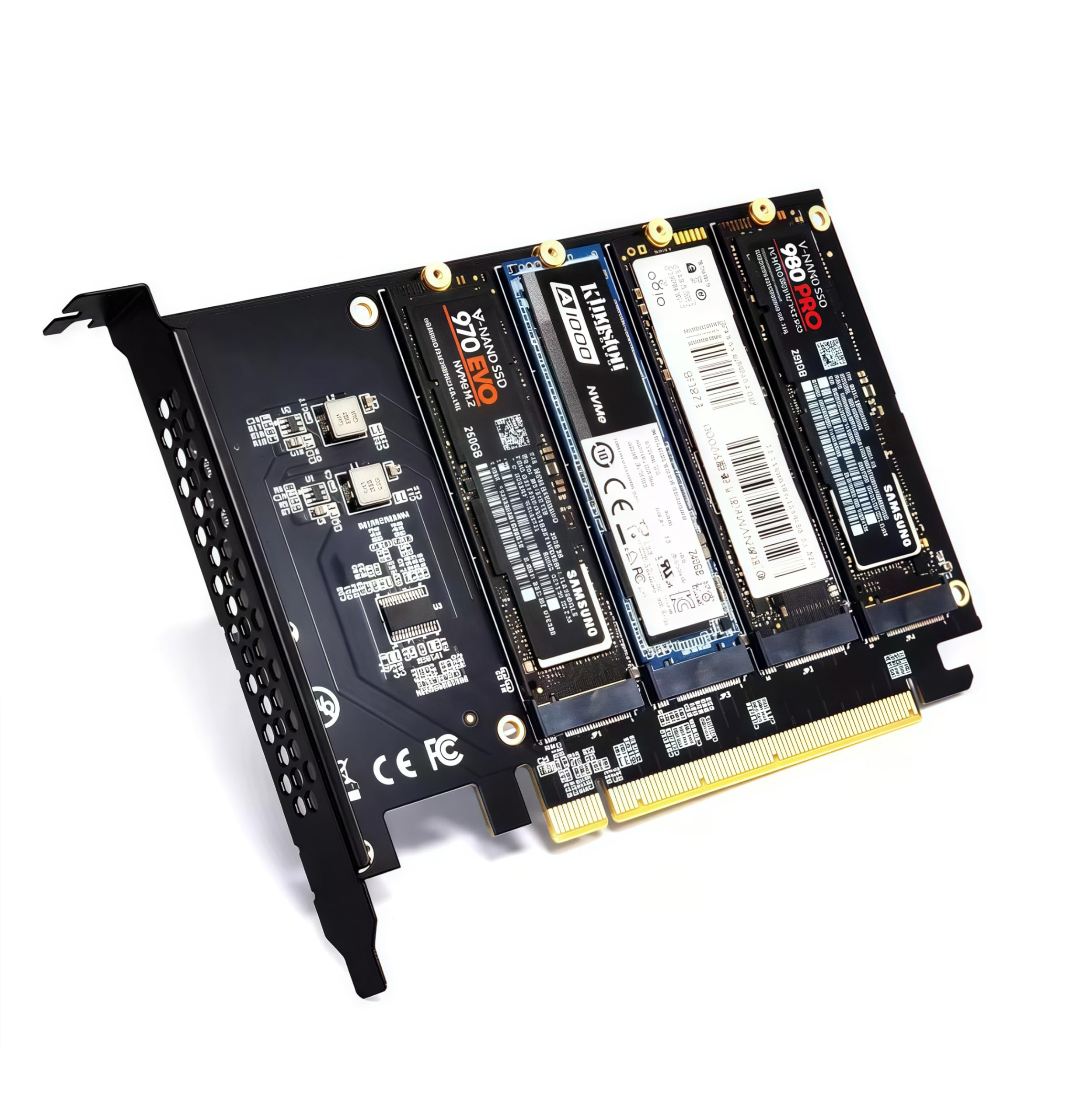 ADWITS Quad NVMe SSD auf PCIe 5.0/4.0/3.0 X16 Adapter, 4-Laufwerk SSD Speichererweiterungskarte, unterstützt Boot/RAID, erfordert PC/Server-Mainboard mit PCIe-Bifurkation