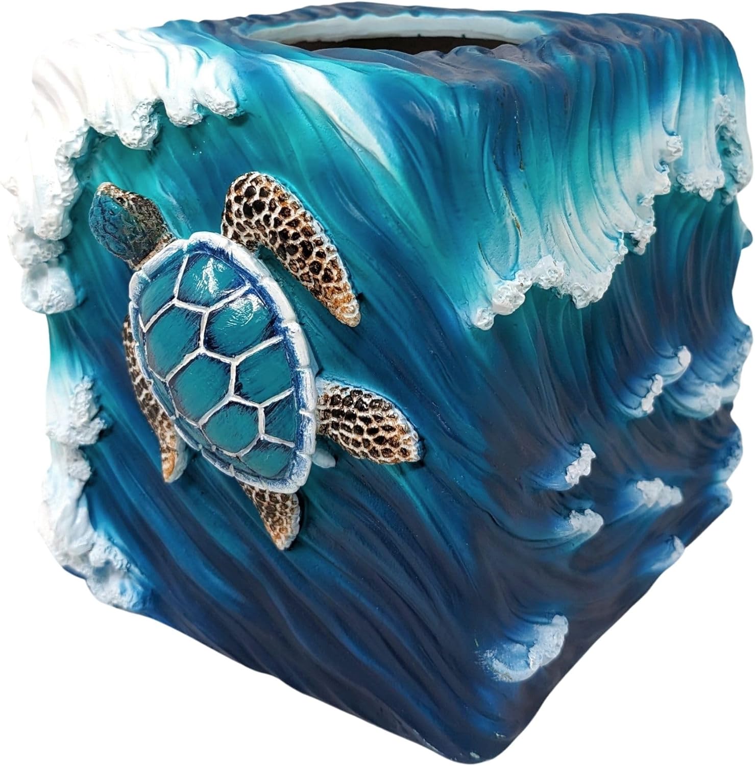 BestGiftEver Unique Sea Turtle Wave Tissue Box Cover - Coastal Beach Theme for Bathroom or Guest Bath - Beach House Decor - Nautical and Ocean-Themed Square Napkin Box Cover