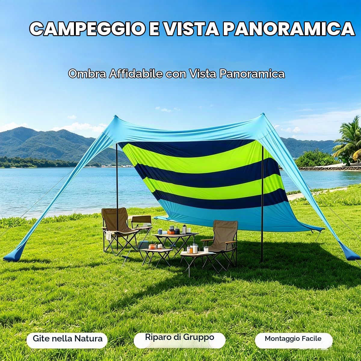 Spiaggia ombra tenda tenda da sole 4-5 persone protezione solare impermeabile blocco leggero ed elastico parasole tende da spiaggia