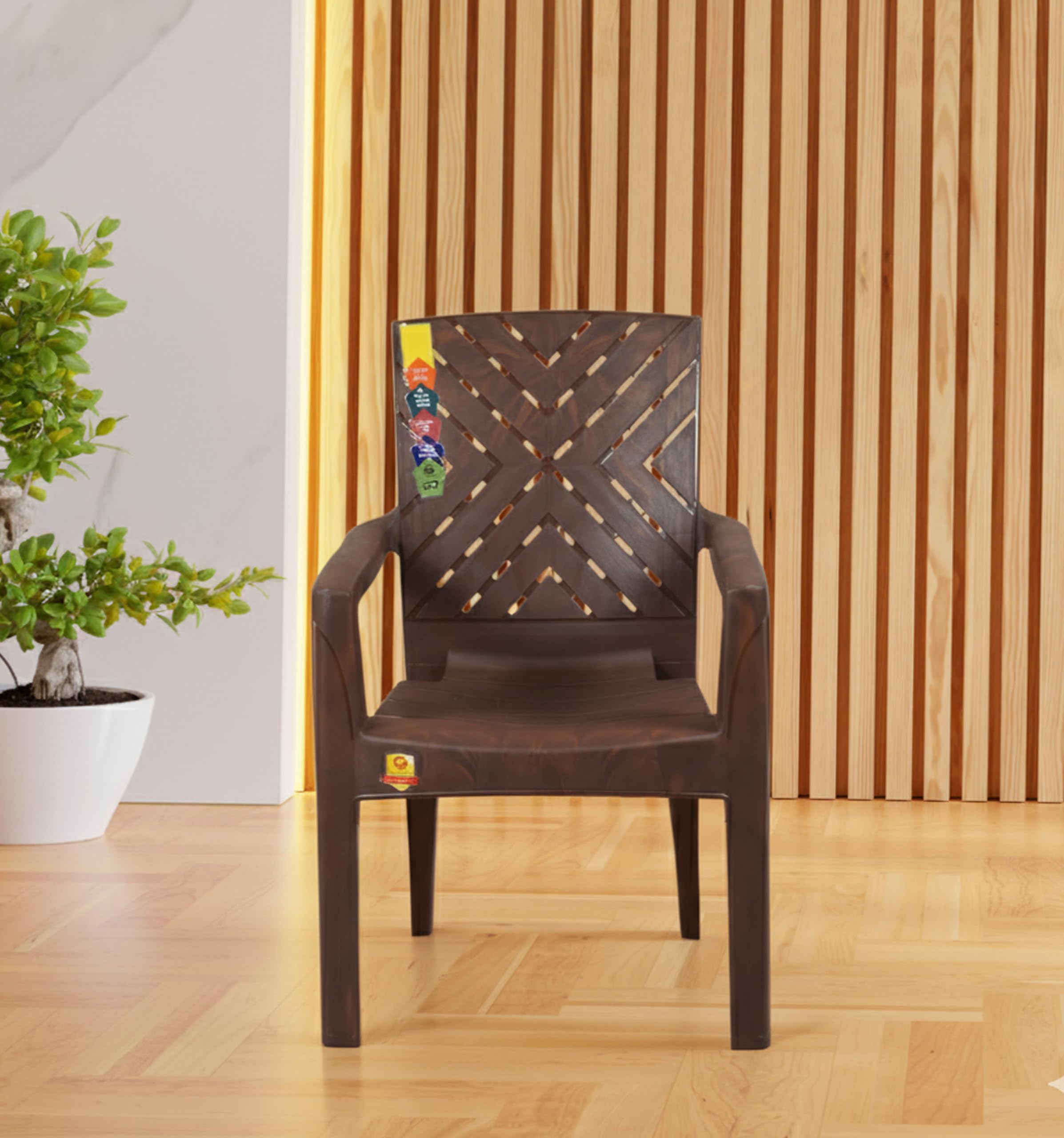 Comfort Creation High Back Heavy Duty Plastic Chair Vinatge 3D Design with Arm Rest | Sturdy Outdoor & Indoor Chair for Home, Garden, Office & Restaurant (Pack of 1)-image-30
