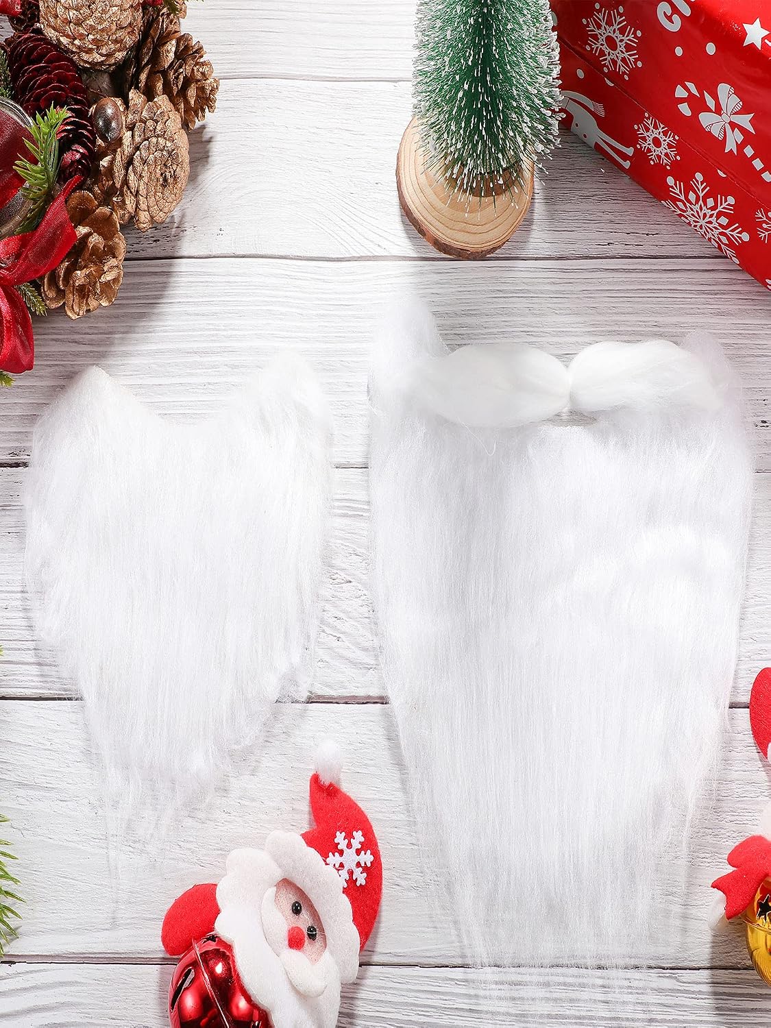Skylety 2 Pieces Santa Outfit Beard Set White Fake Beards Santa Claus Gnome Dwarf Christmas Costumes Accessories for Christmas Halloween Party Supplies