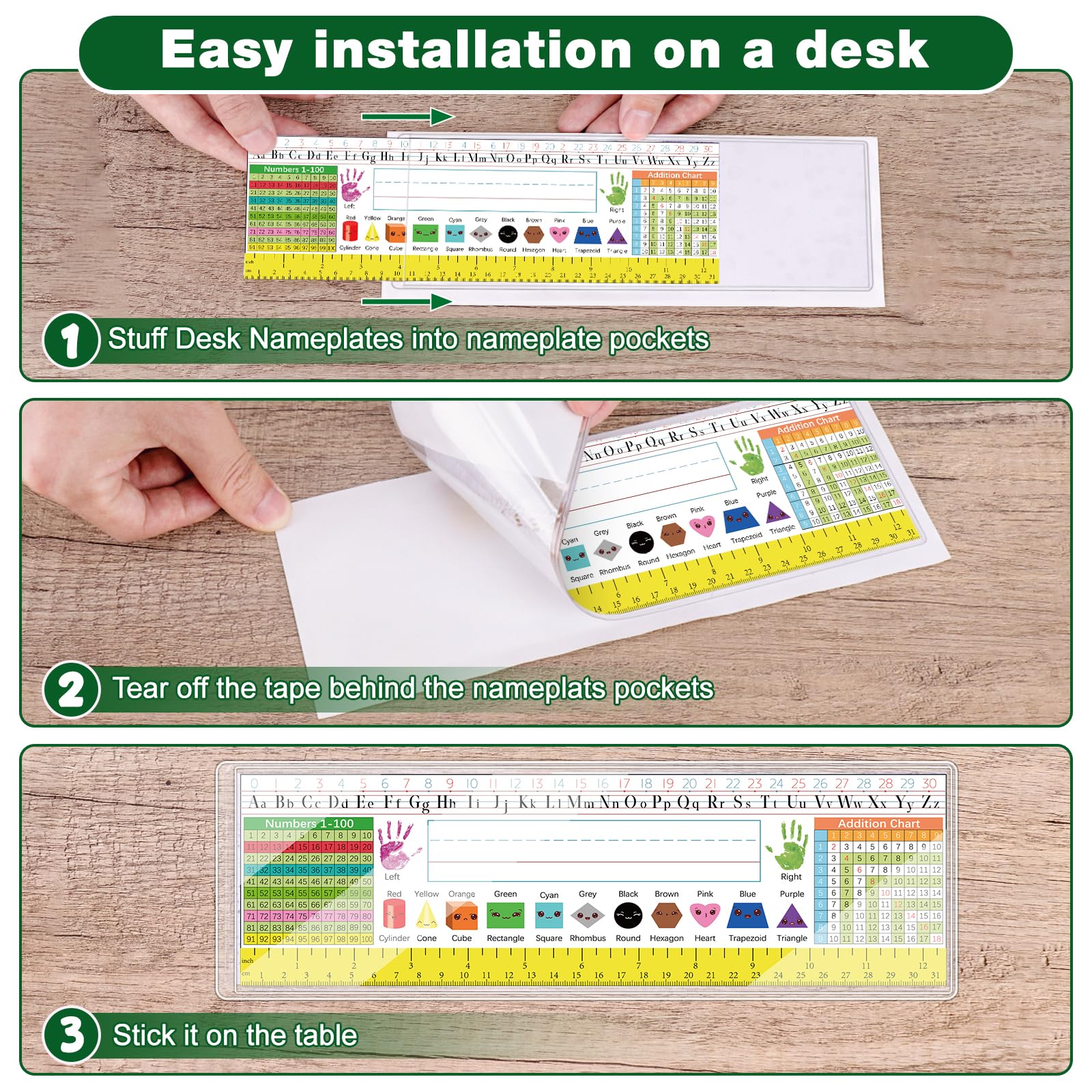 Meetory 25 Pieces 9.5" x 3.4" Clear Nameplate Pocket Thickened Self-Adhesive Desk Name Tag- Covers for School Classroom Desk, Office Supplies, No Residue(NOT Include Name Tags) - Image 4