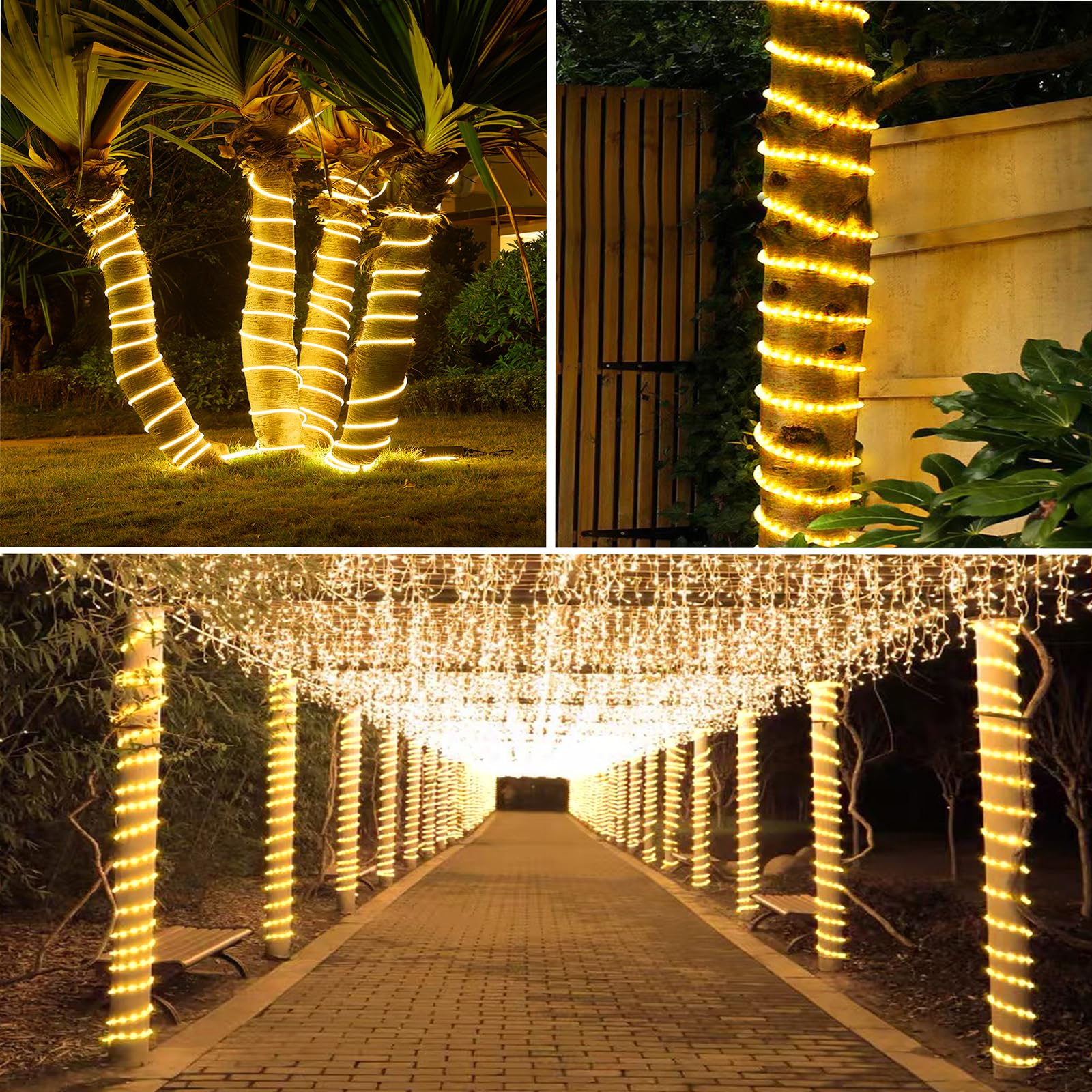 Corda luminosa a energia solare con 500 LED, 51,8 m, 19 modalità, alimentata ad energia solare e ricaricabile tramite USB, impermeabile, con telecomando, dimmerabile, per piscina, cortile, feste