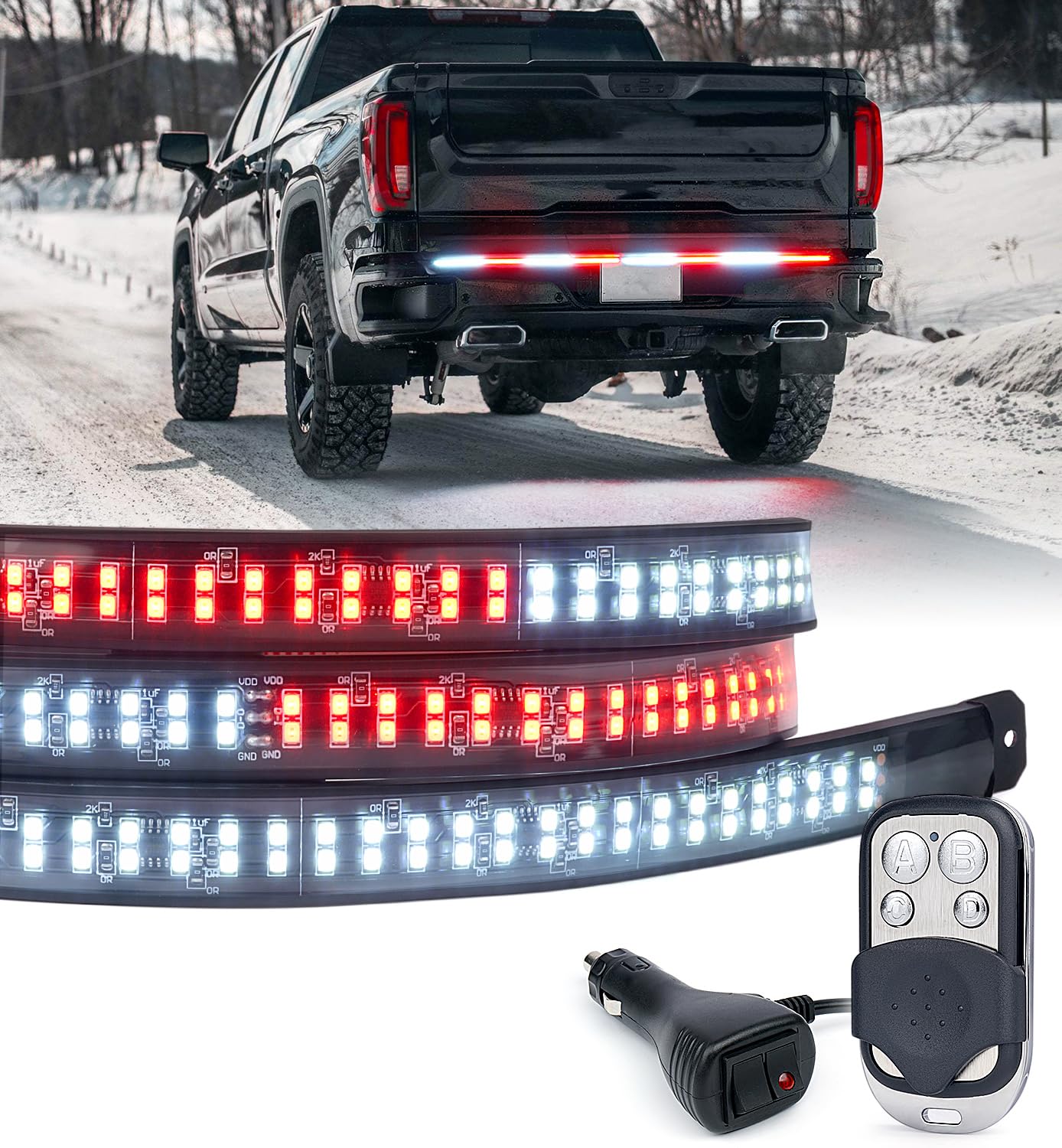 LUMENIX 60" Inch Strobe Light Strips Back Window | Tailgate LED Flexible Emergency Warning Flashing Firefighter Lights Bar w/Wireless Remote for First Responder POV Vehicles Fire Trucks - Red White