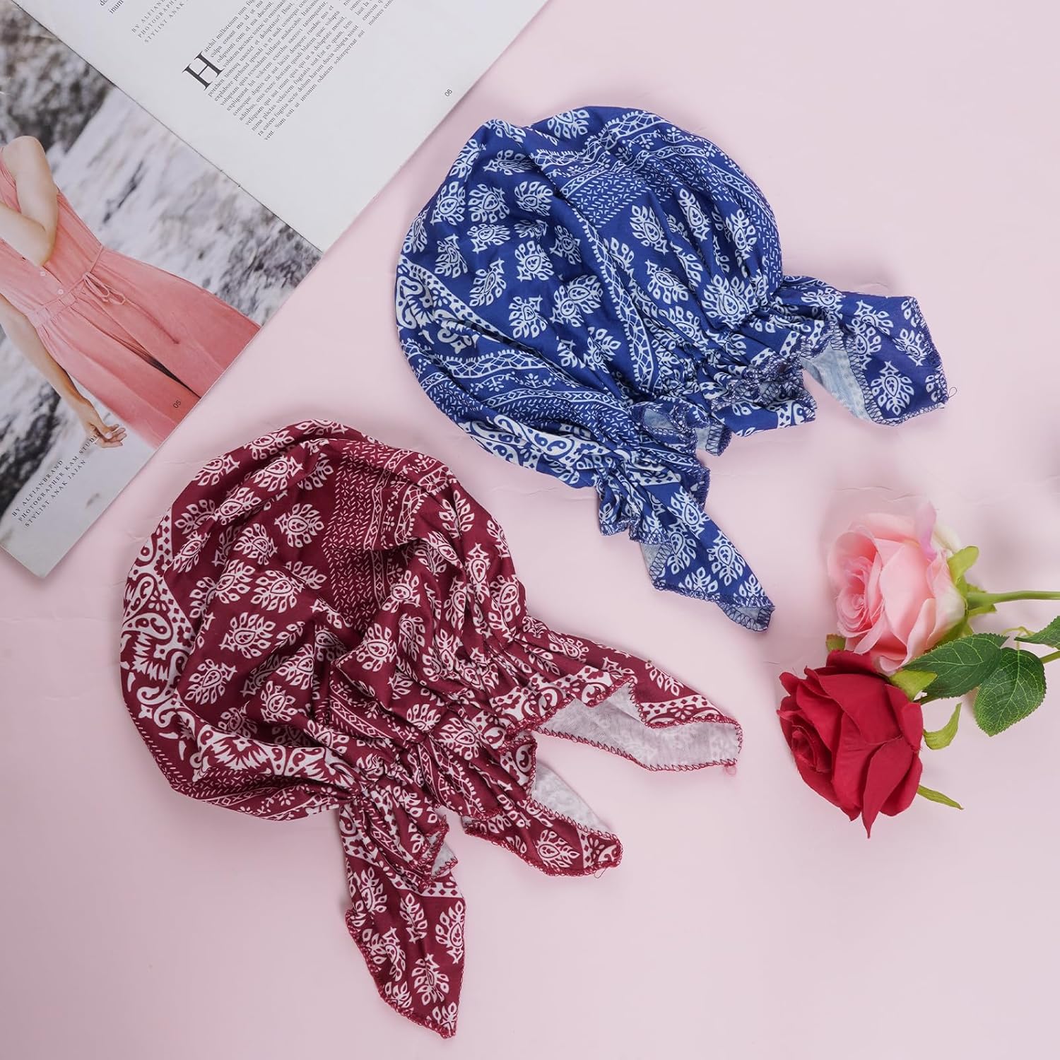 4pcs Pre-Tied Chemo Head Scarf Beanie Covers Cap Head Scarves Sleep Turban Hat Women Bandana with Stretch Print Ruffle - Image 4