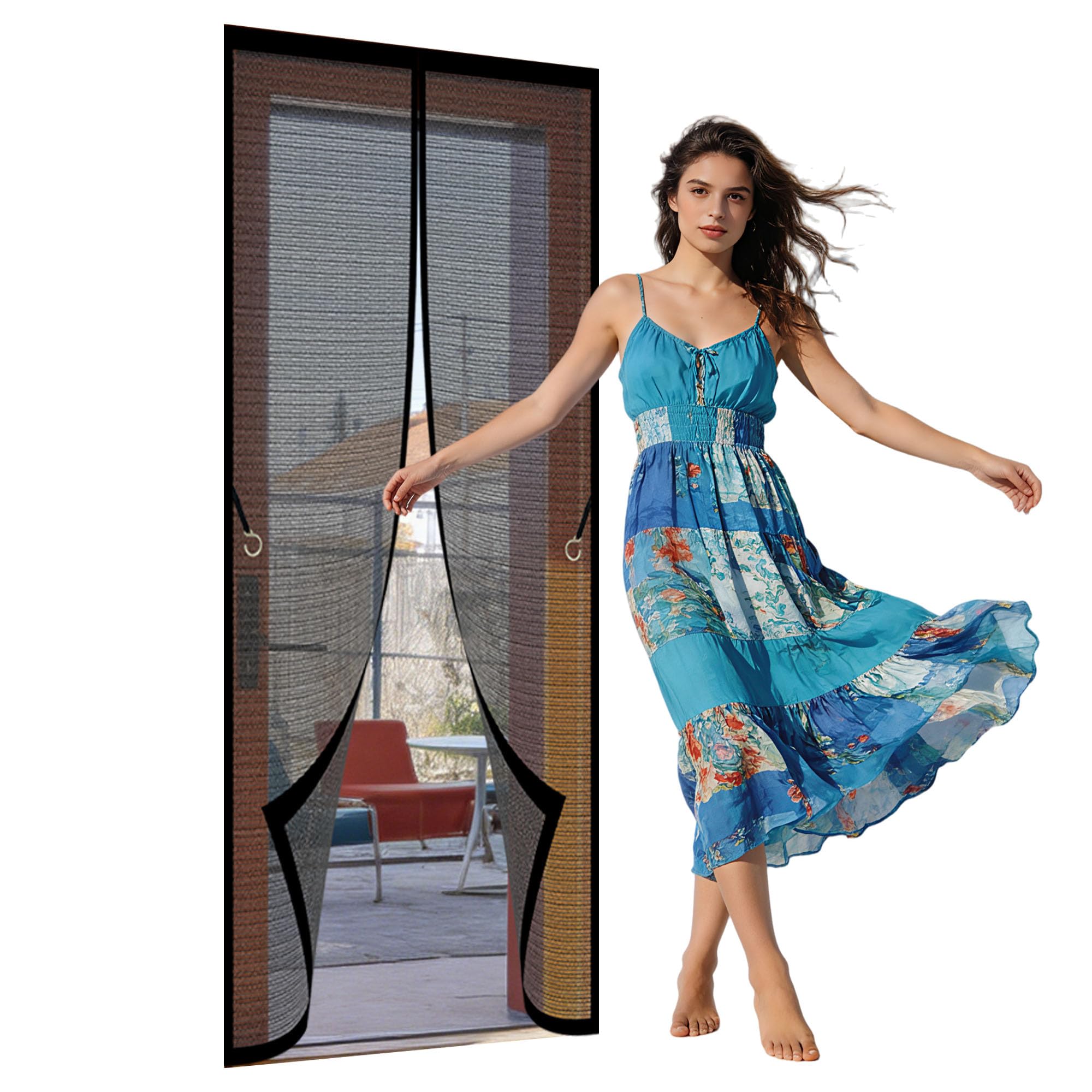 Fly Screen for Doors 101 x 273 cm Hundreds of Sizes Mosquito Screen Door Keep Bugs Out Lets Fresh Air in Suitable for Patio Room Balcony Bedroom, Black