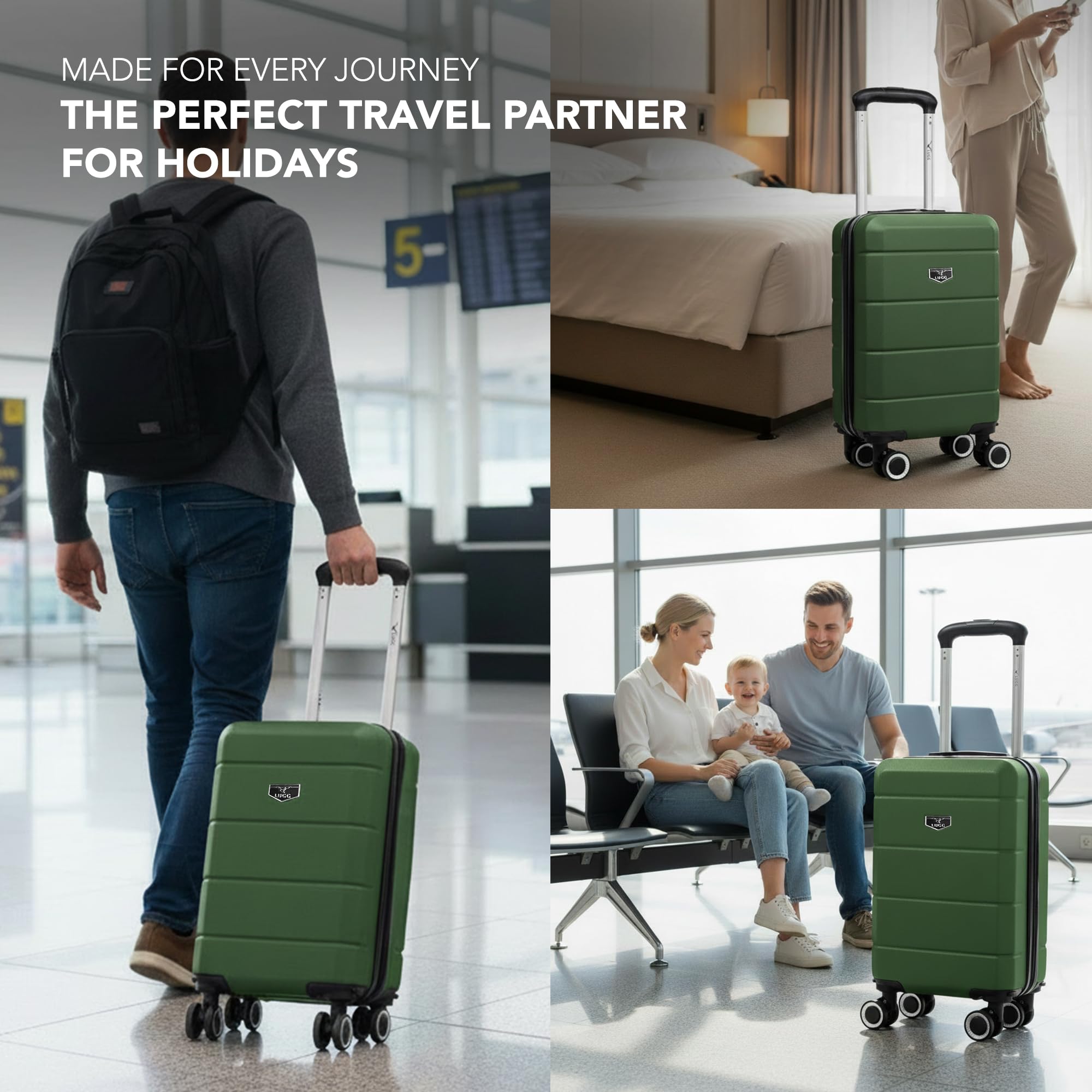 LUGG - Jetset 40cm Suitcase - 40x30x20cm- Ryanair Compatible - Underseat Size - Hard Shell ABS - Spinner & Removable Wheels - Lightweight Travel Luggage- Cream/Brown — view 250