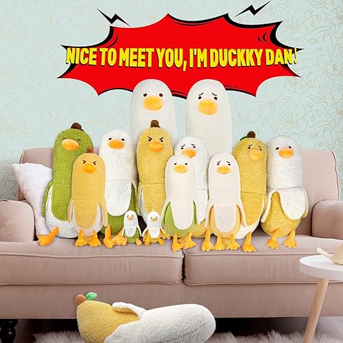 Miniatura 7 de QYA Peluche de pato de plátano de 19.7 pulgadas, lindo animal de peluche, almohada de felpa de pato Kawaii para niñas y niños
