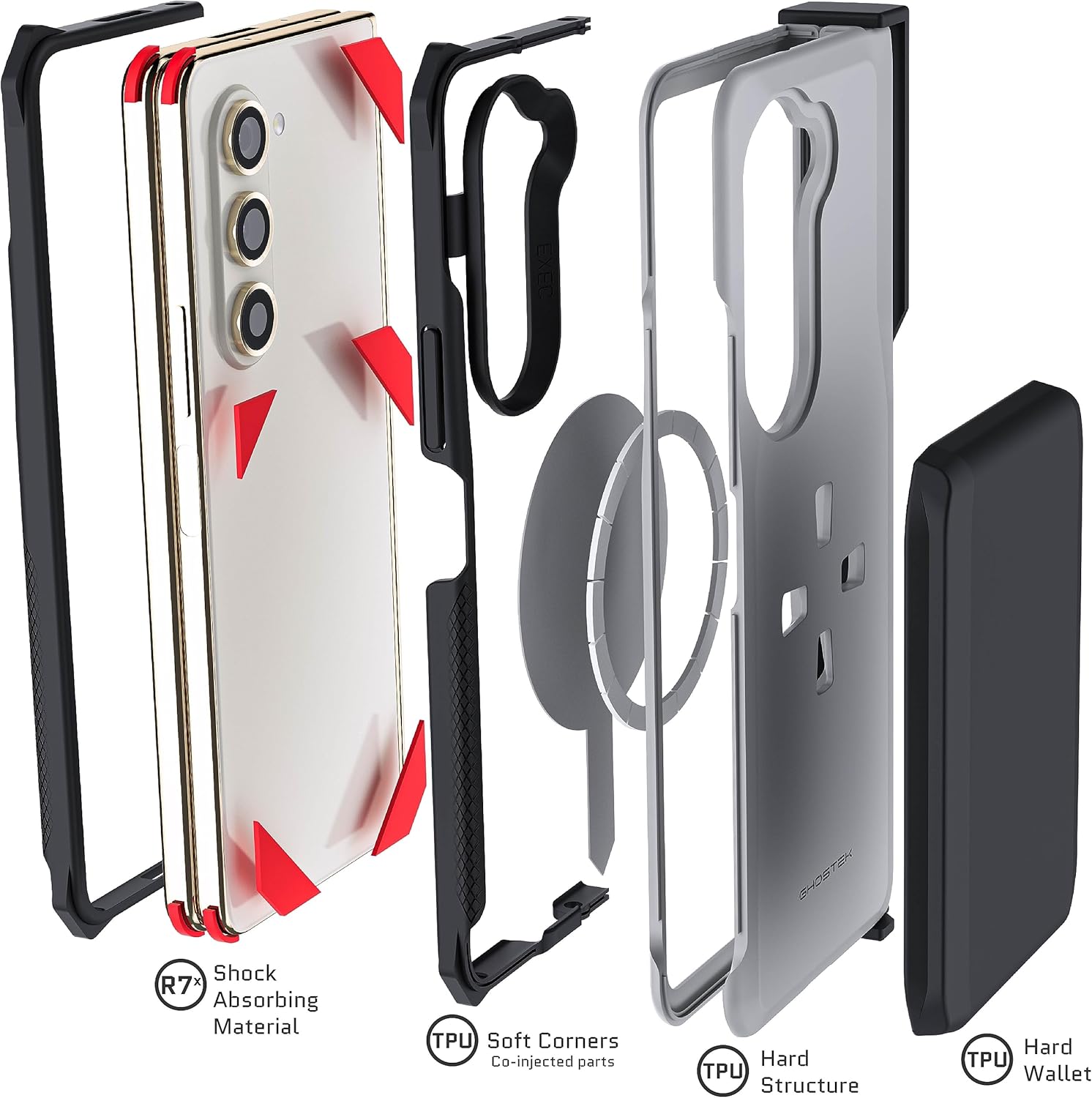 Ghostek EXEC Galaxy Fold5 Wallet Case with Detachable Magnetic Credit Card Holder and Hinge Protection Supports Wireless Charging Phone Cover Designed for 2023 Samsung Galaxy Z Fold 5 (7.6inch) (Gray)