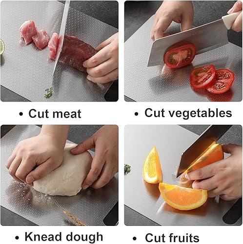 Miniatura 4 de Tabla de cortar de acero inoxidable, tabla de cortar no tóxica para cocina, diseño de textura que reduce las marcas de cuchillos, superficie