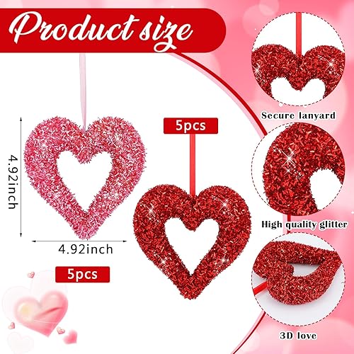 Miniatura 2 de Soulchen 10 adornos para árbol de San Valentín de 4.9 pulgadas, tamaño grande, de espuma de corazón con purpurina en 3D, decoración romántica