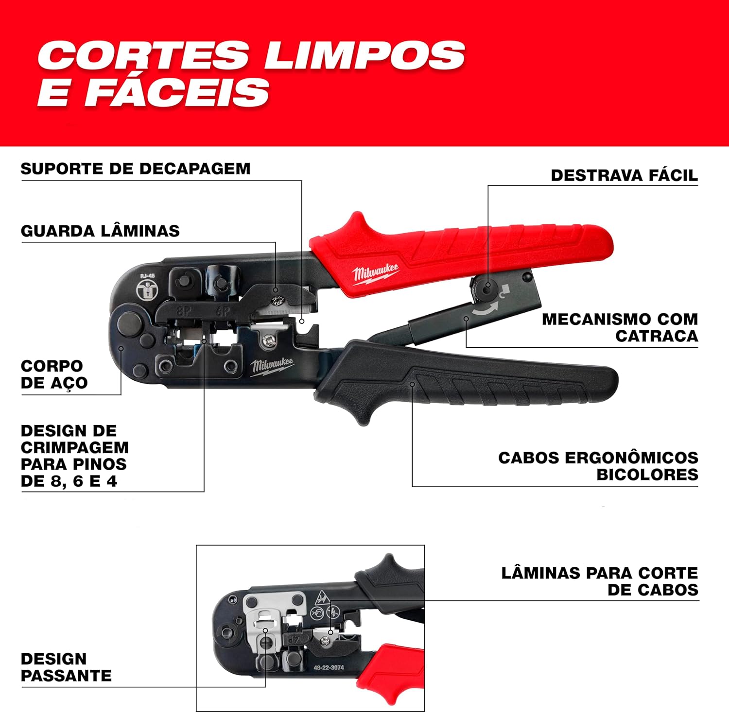 Milwaukee Electric - RATCHETING Pass-Through Crimper Stripper