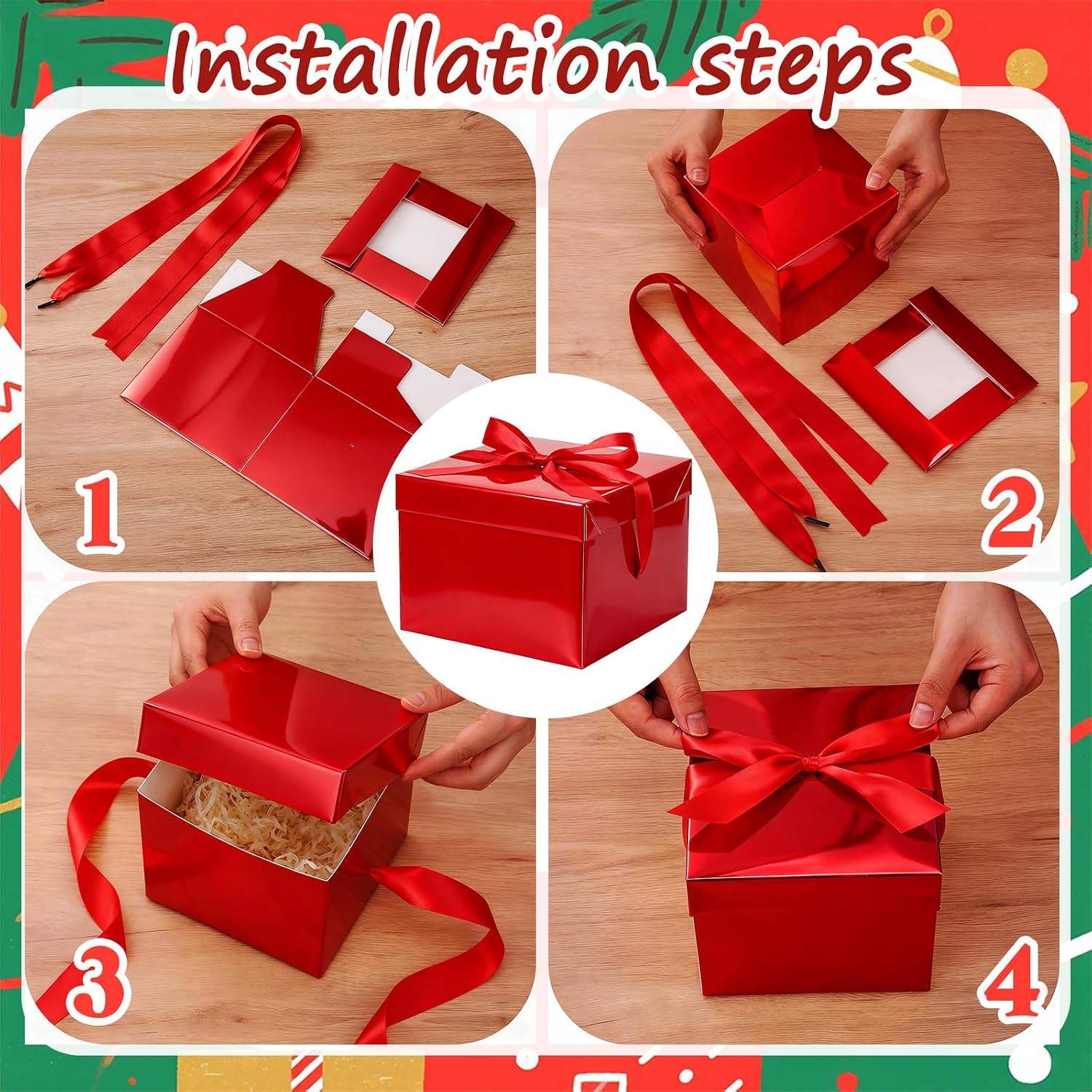 Cholemy 6 Pcs Nesting Gift Boxes with Lid Square Nesting Gift Boxes for Presents Packaging with Ribbon Easter Anniversaries Bridal Shower Birthday Wedding Party Favor(Red)