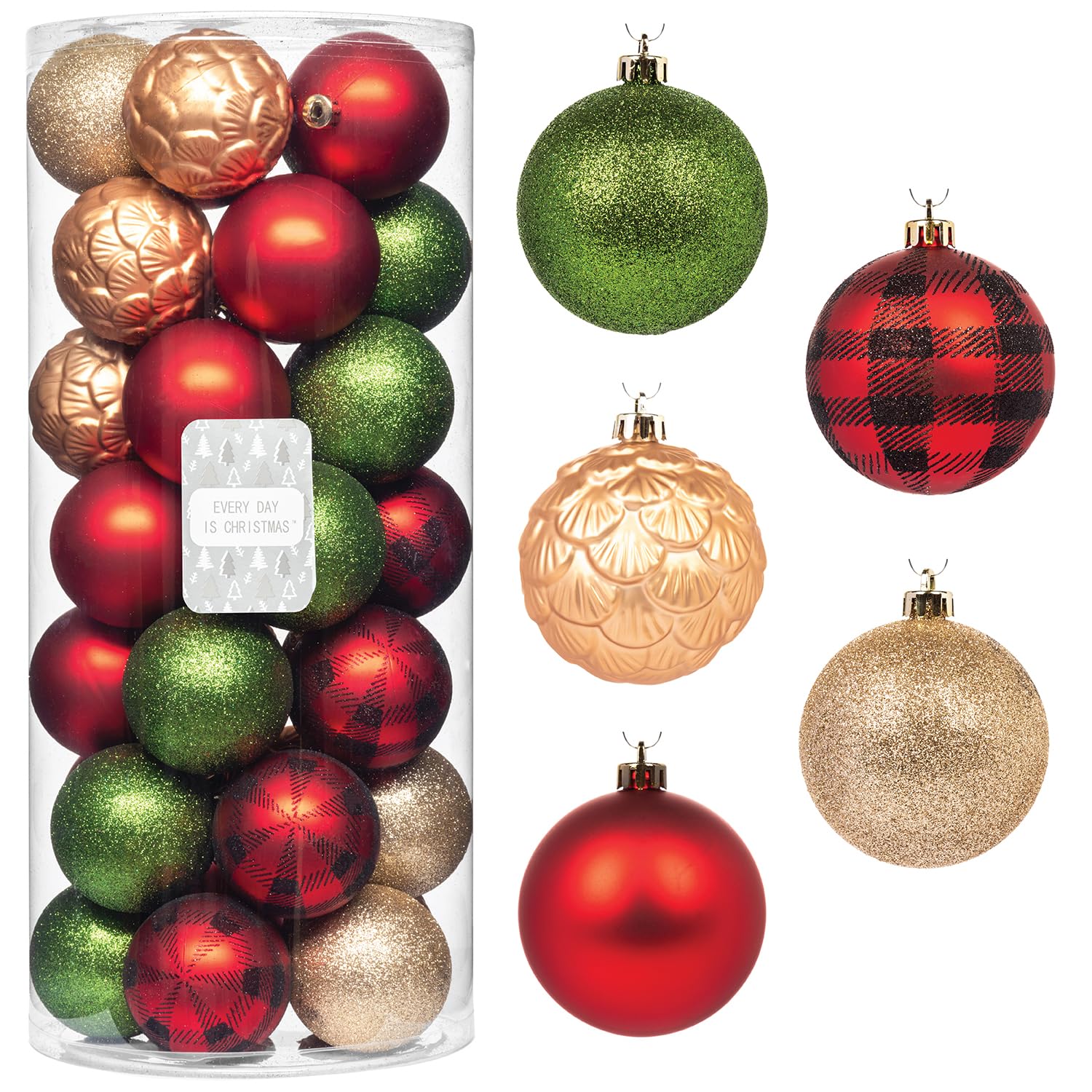 Every Day is Christmas Ornamente, bruchsicheres Weihnachtsbaumschmuck-Set, Weihnachtskugeln, Dekoration, 35 Stück (70 mm, Garten, Land, Wald)