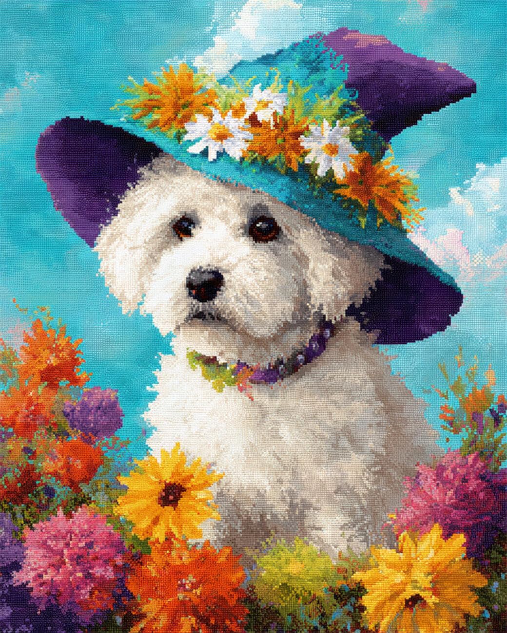 AxiangziK DIY Stamped Cross Stitch Kits Dog and Rose 11CT 80x100cm