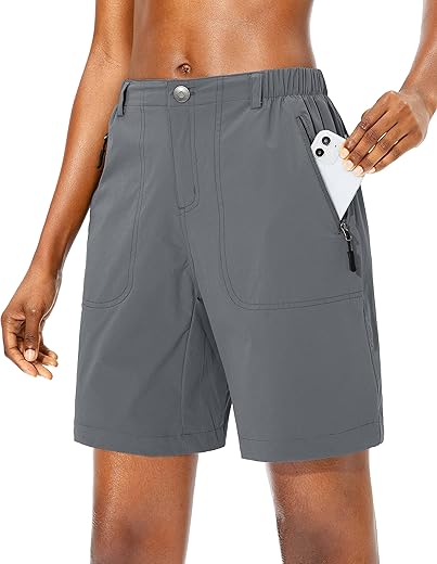 Pudolla Women's Hiking Cargo Shorts Quick Dry Summer Travel Shorts for Women with Zipper Pockets for Outdoor Walking Kayaking