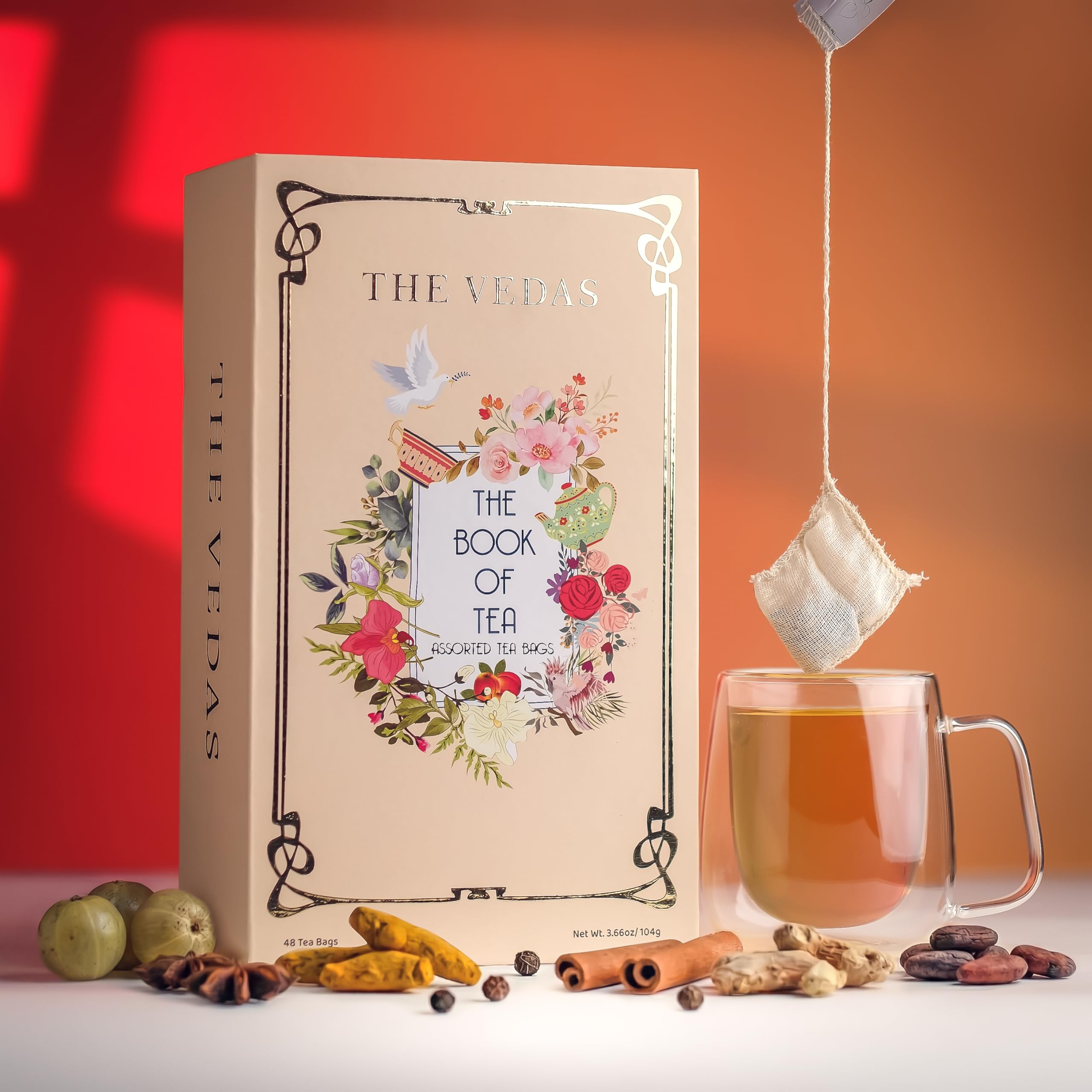 The Vedas Book Of Tea Geschenkset 12 exotische Kräuterteemischungen 48 Teebeutel Geschenkbox