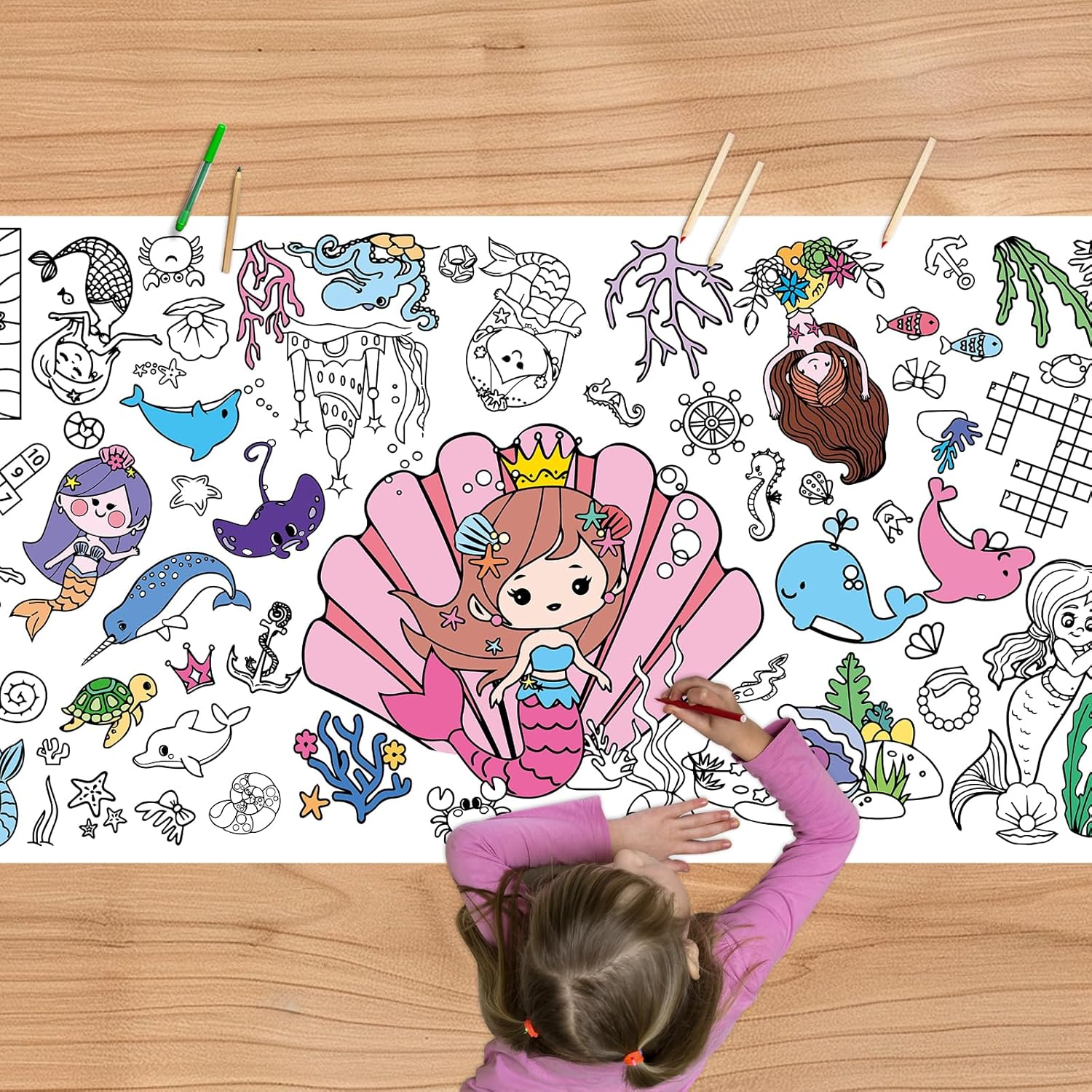 Christmas Giant Coloring Poster, 30 x 72 Inches Paper Coloring Tablecloth for Kids Christmas Decorations Large Coloring Activity Poster for Kids Crafts Home Classroom Party Suppiles (Christmas)