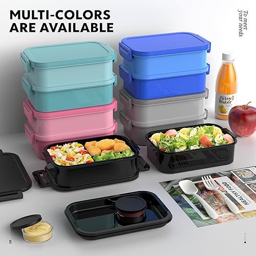Miniatura 7 de Jelife Lonchera Bento para adultos, estilo grande, apilable, Bento para adultos, 72 onzas, todo en uno, 3 capas, lonchera a prueba de fugas con