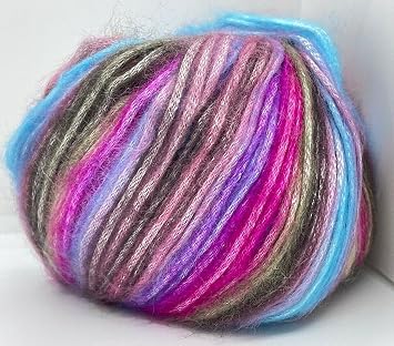Picasso Mystic - Blue Pink Purple Brown Green Fuzzy with Subtle Sheen Yarn, Polyester, Acrylic Blend 50 gram 125 Yards