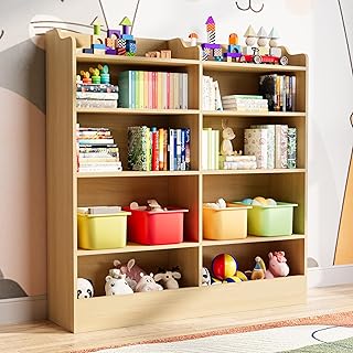 Cozy Castle 5 Tier Kids Bookshelf, Multifunctional Book and Toy Storage Cabinet, Wooden Tollder Bookcase for Bedroom, Playroom, Nursery, Oak