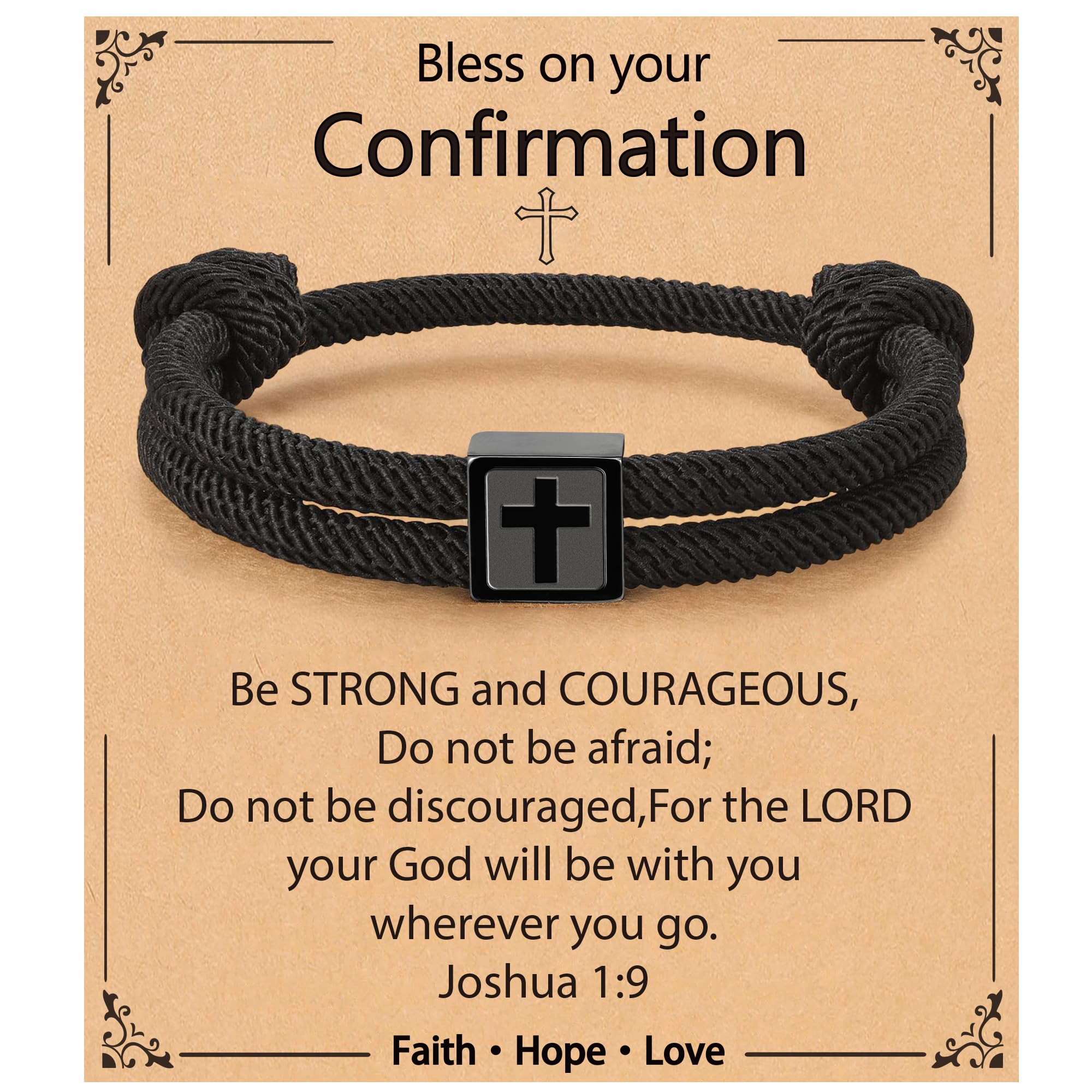 Gnamy First Communion Confirmation Baptism Gifts for Boys, Adjustable Rope Cross Bracelet Catholic Christian Religious Jewelry Gifts — view 9