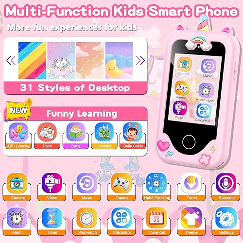 Miniatura 2 de Teléfono para niños para niñas, regalos de unicornios para niñas de 3 a 10 años, juguetes de Navidad, cumpleaños, juguetes para niños, pantalla