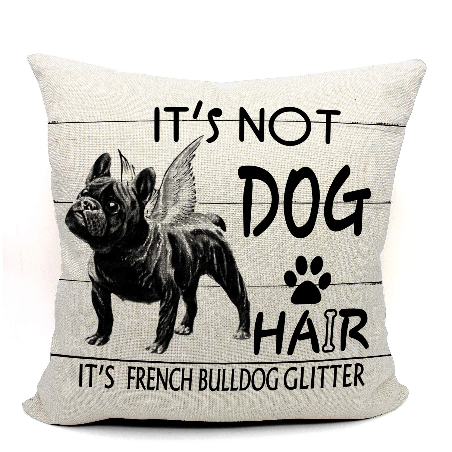 Mancheng-zi It's Not Dog Hair It's French Bulldog Glitter Throw Pillow Case, Dog Lover Gifts, French Bulldog Dog Lover Gifts, 18 x 18 Inch Linen Vintage Wood Grain Cushion Cover for Sofa Couch Bed