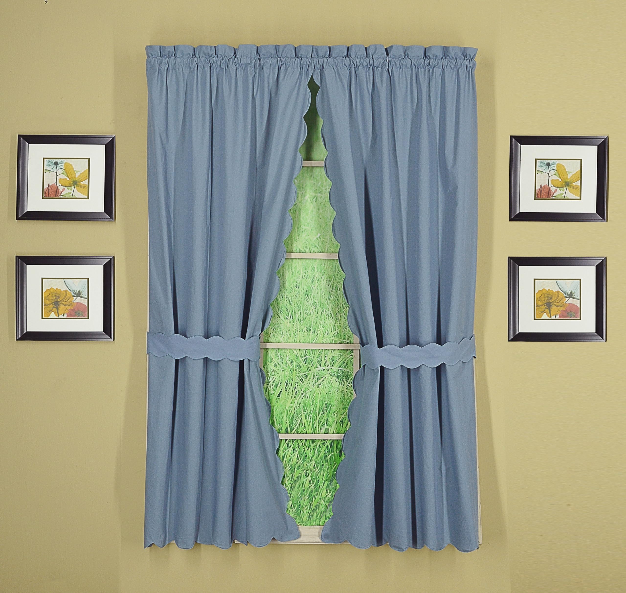Today's Curtain, Orleans Scallop Curtain, Blue 54" Panel Pair and Tieback,4-Piece-Set, 60" W x 54" L, Blue โ image 1