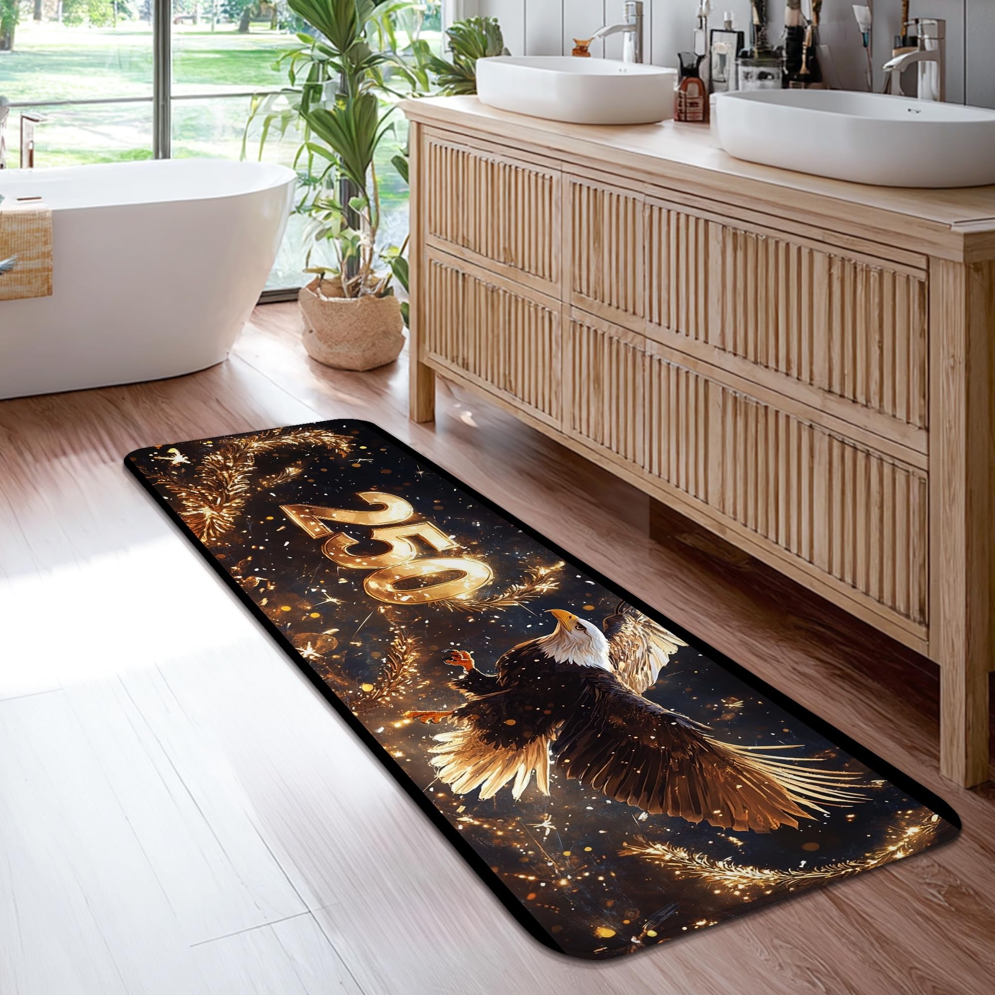 Tapis de couloir noir et doré aigle décoration 6x1,8 m