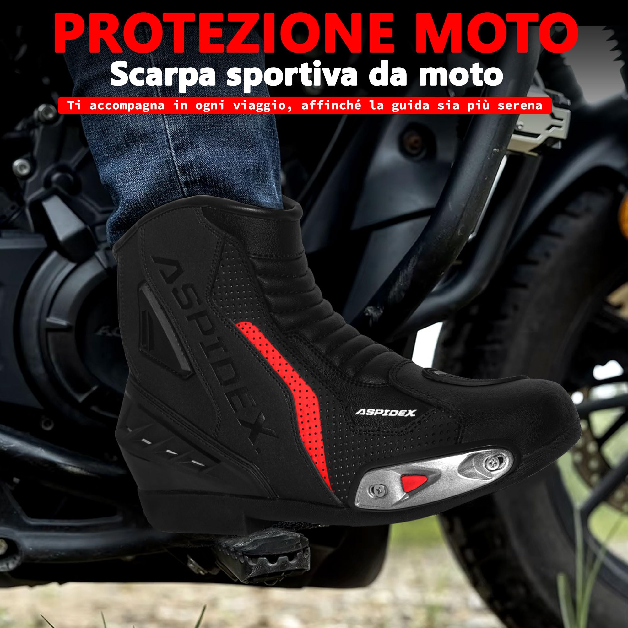 Stivali da moto da uomo Stivali da moto in pelle sportivi Scarpe da moto con suola in gomma nera Stivali