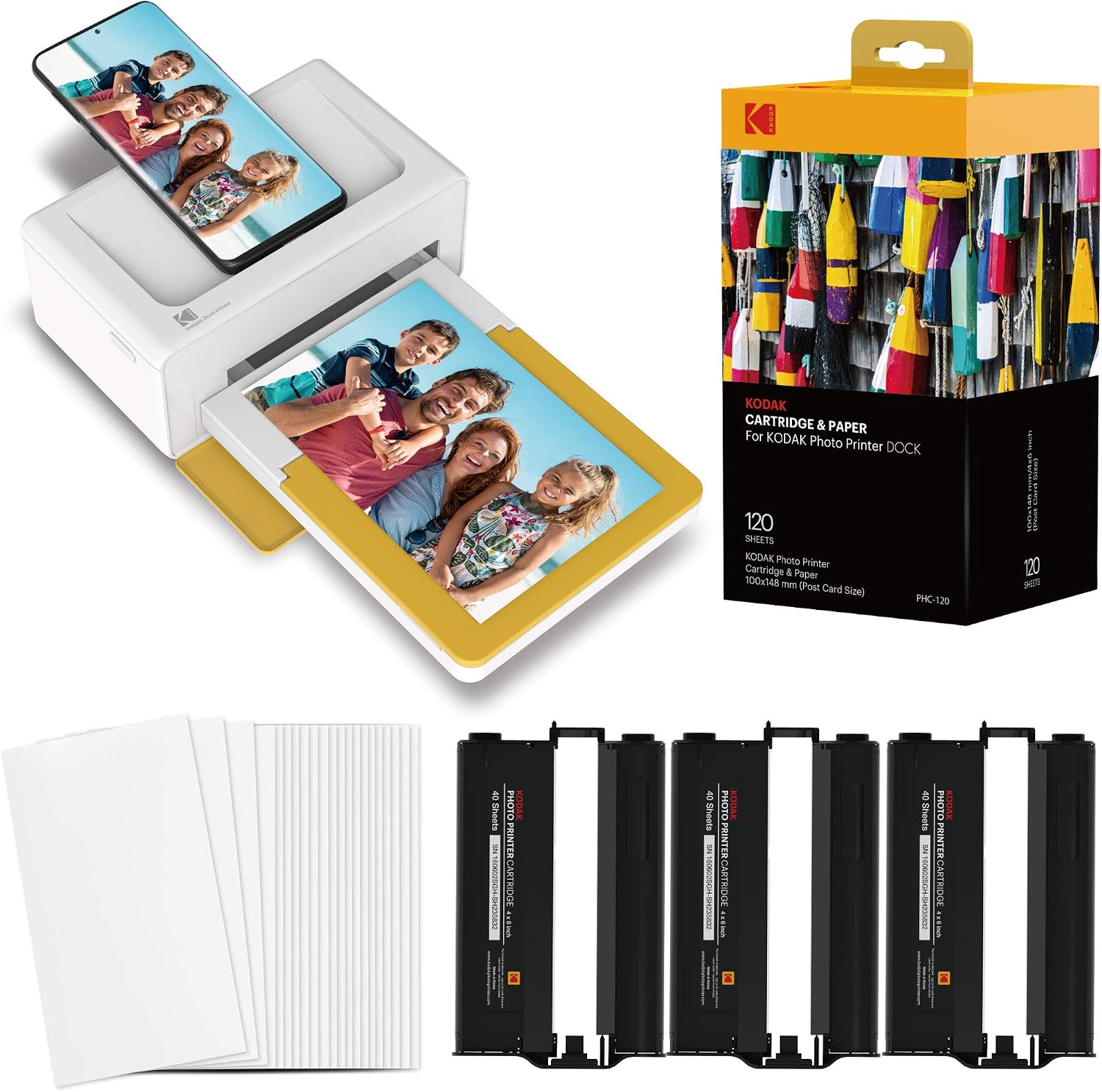 KODAK Dock Plus Portable Instant Photo Printer, Compatible with iOS, Android & Bluetooth Devices, Real Photo (4”x6”), 4Pass & Lamination Process, Premium Quality - Convenient and Practical–120 Sheets