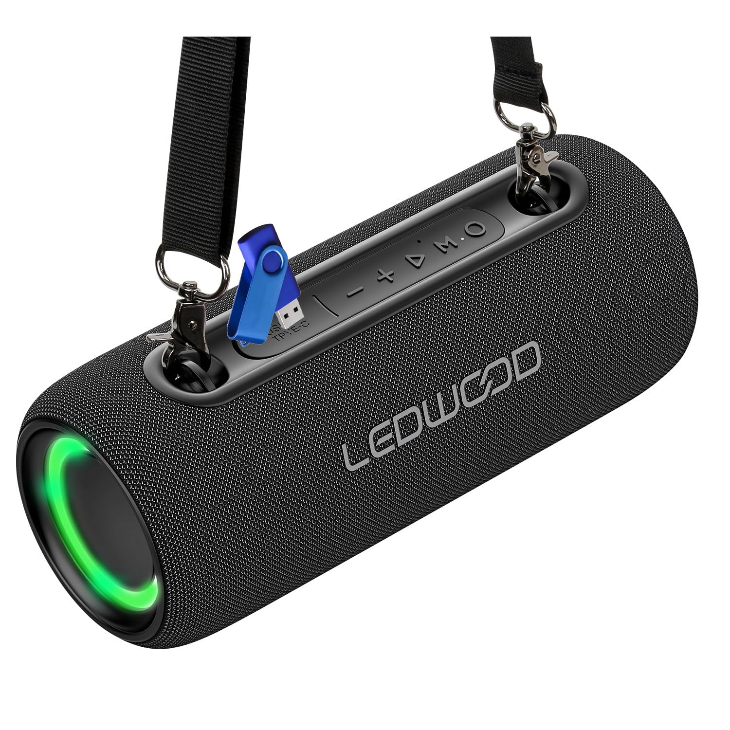 Enceinte HiFi Autonome 200W Ledwood XS200, Effet LED, Buetooth,FM, IPX5, Assistant Vocal, 20W RMS, 2000mAh+Clé 32G