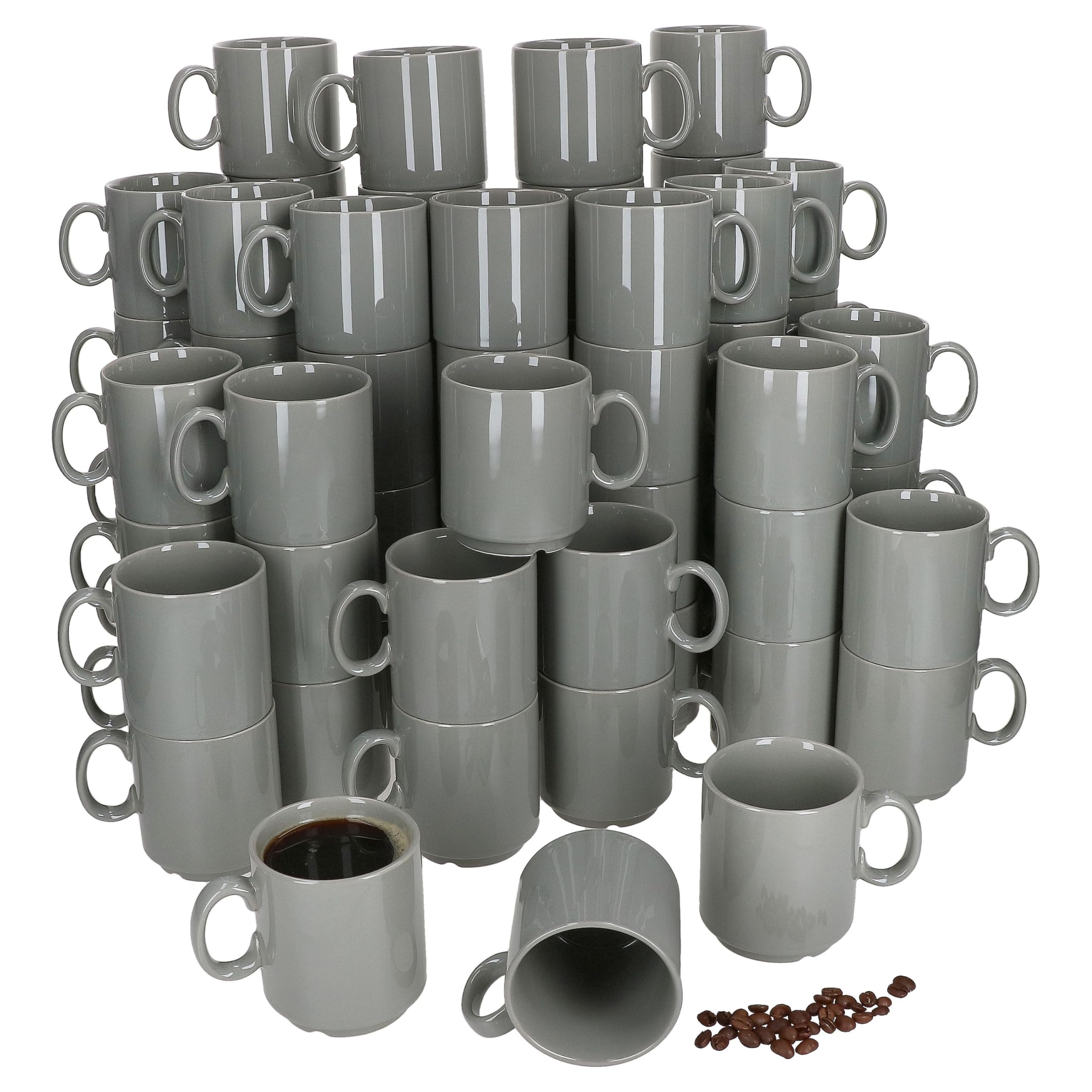 MamboCat Event - Set di 72 tazze da caffè, 250 ml, in porcellana grigia con manico, 72 persone, tazze impilabili per bevande calde come tè, cacao, latte macchiato & Co