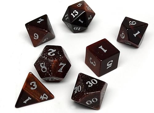 Stone Dice Collection - Colección de 7 piezas de dados de piedra semipreciosa con fuente distintiva (ojo de tigre rojo)