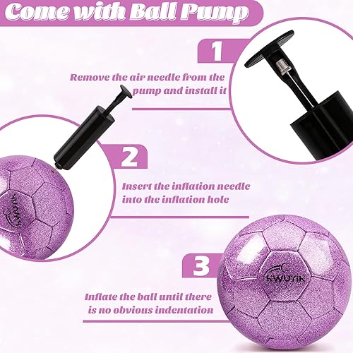 Miniatura 2 de Balón de fútbol de talla 3, 4, 5, con purpurina rosa, dorado, morado, con bomba, pelota de fútbol juvenil para niños pequeños, balón de fútbol para